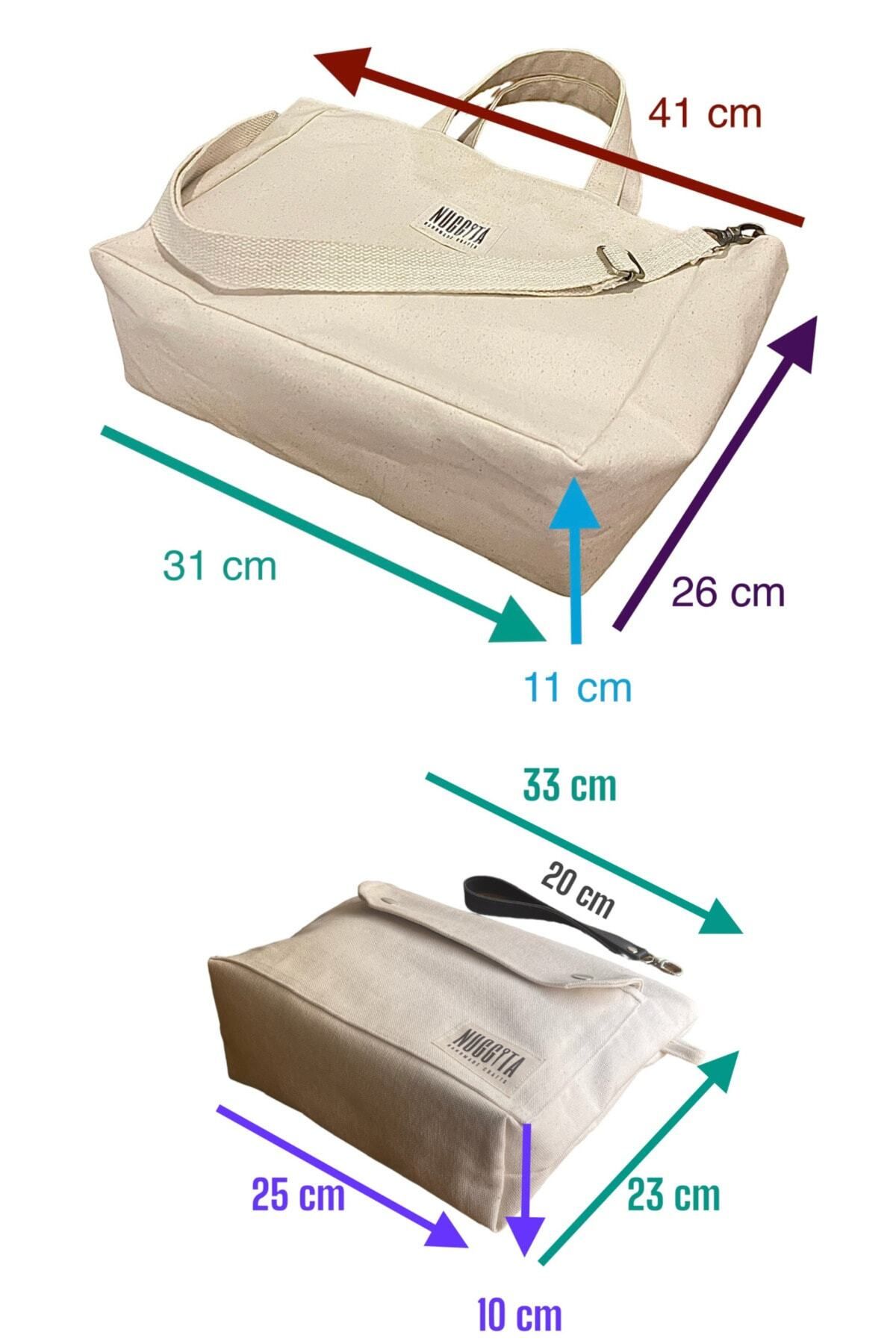 Nuggita-Medium Size Khaki Linen Canvas Crossbody Handbag and Organizer / Clutch Set 8