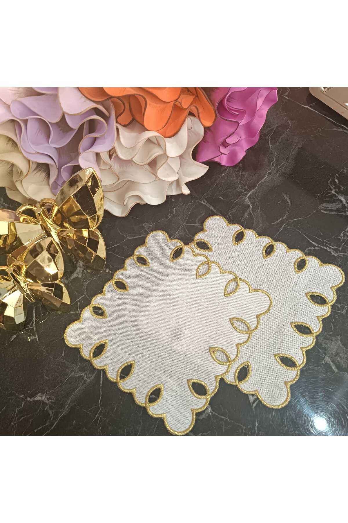 adreanna silver sim işlemeli kahve yanı, sunum peçetesi ve kokteyl peçetesi 6 adet