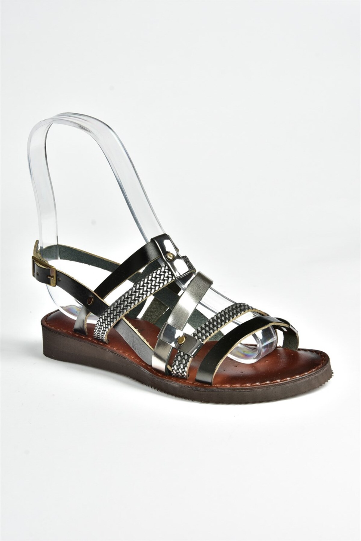 Fox Shoes Siyah/platin Hakiki Deri Kadın Sandalet K374680103 görsel 6