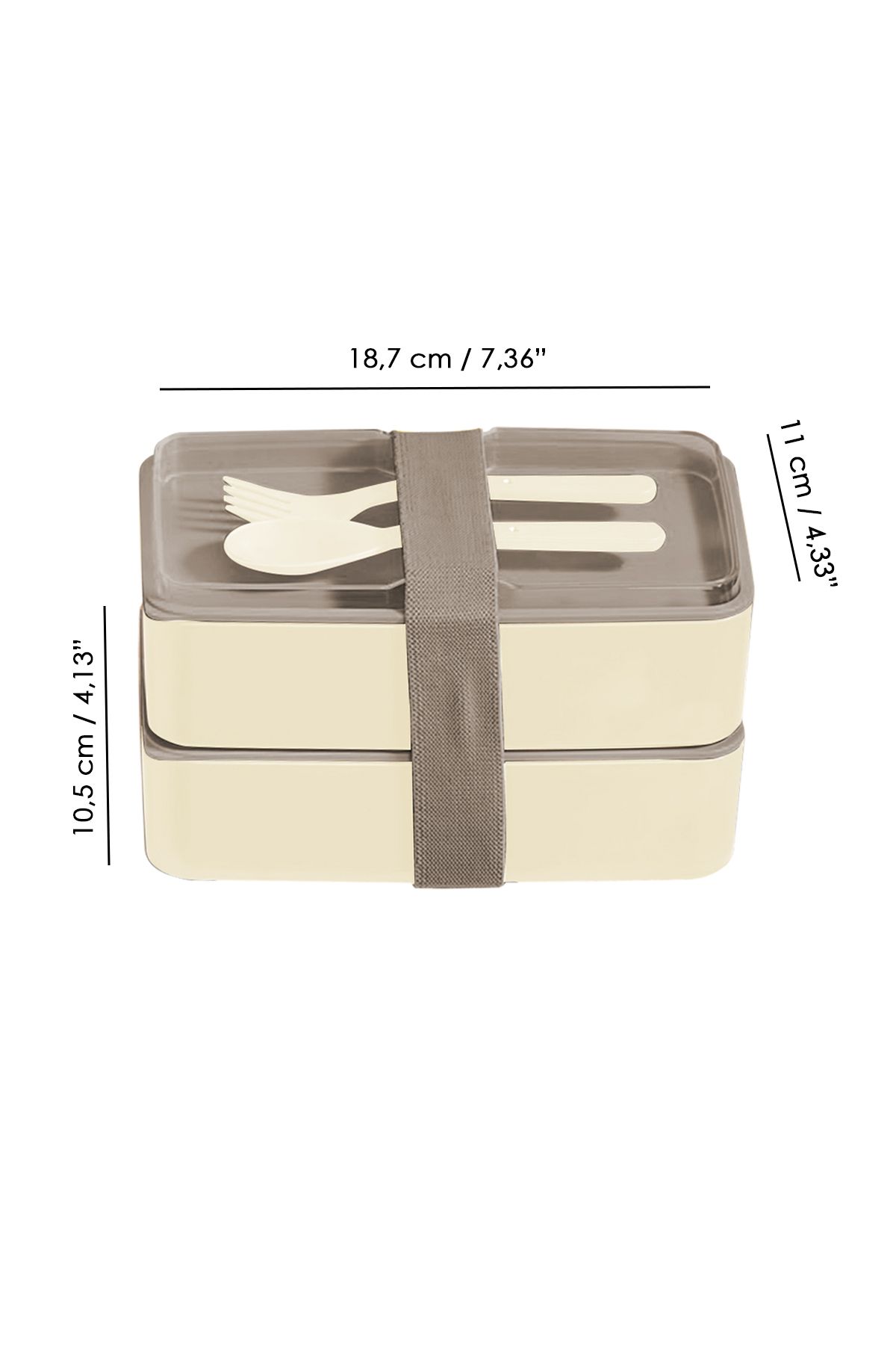 Meleni Home-2-Layer Adjustable Rectangular Lunch Box - Food Storage Box with Fork and Spoon Serving Beige 8