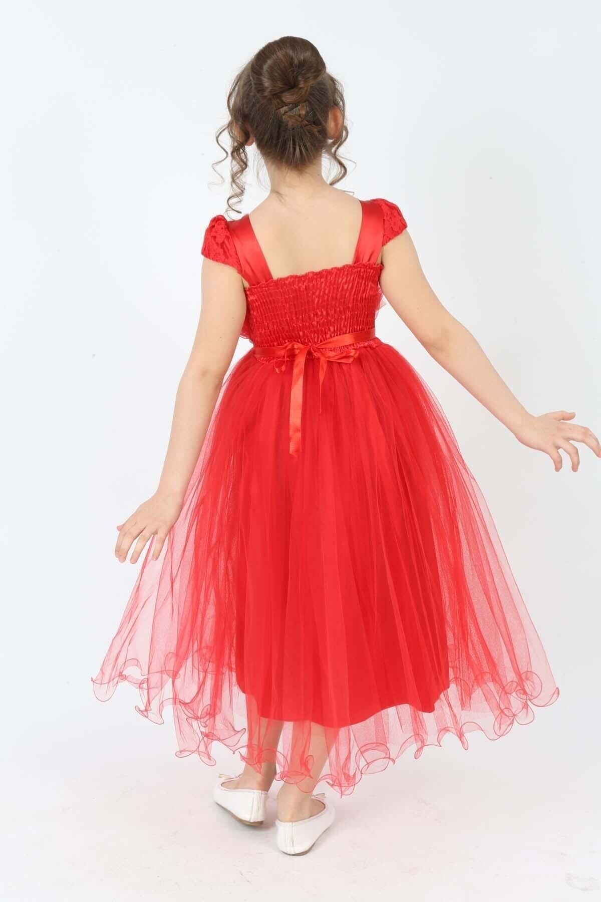 Asortix Guipure Patterned Red Evening Dress Wedding Dress Wedding
