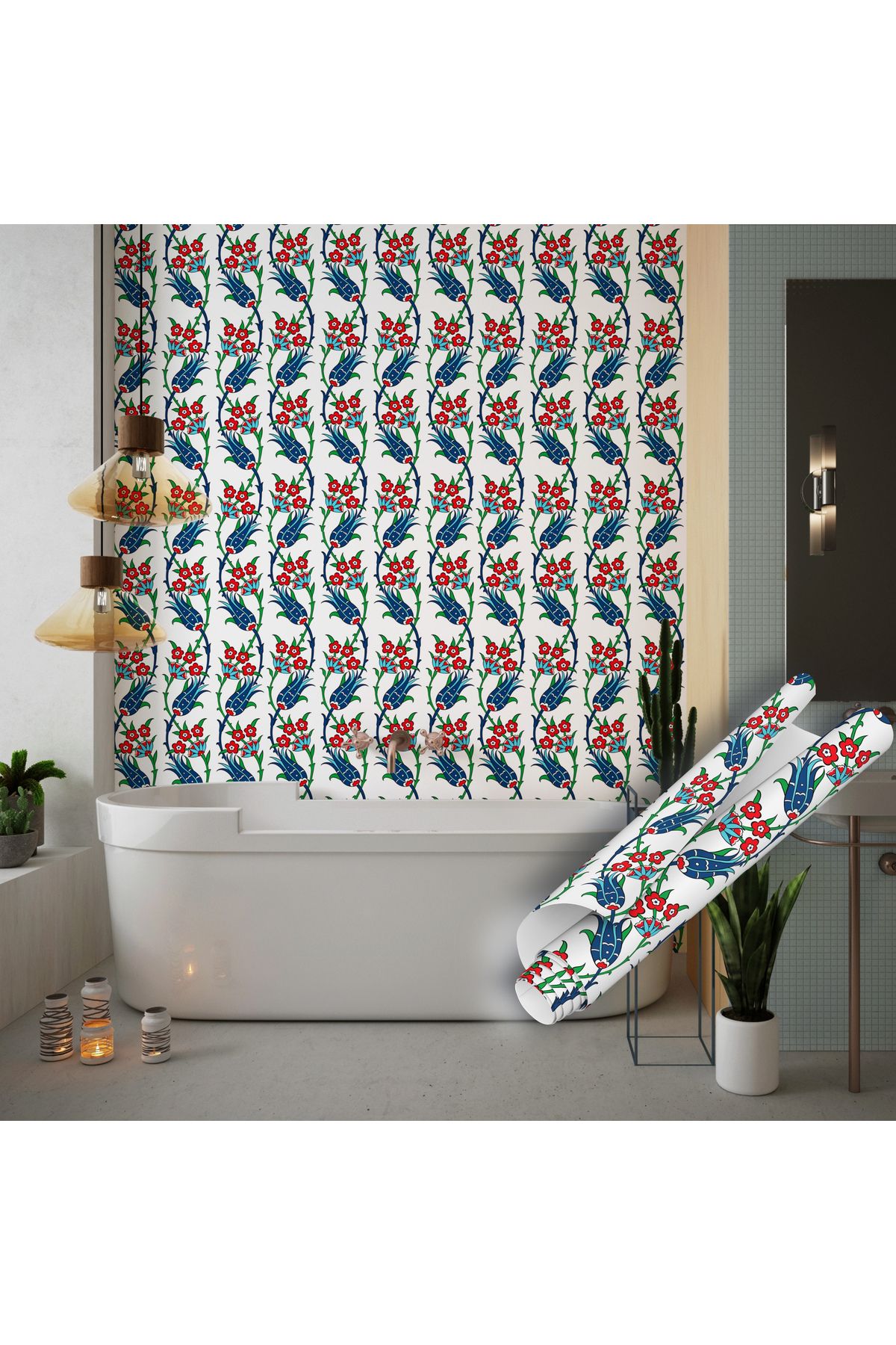 Dekoros-Navy Blue Tulip Motif Adhesive Foil Tile Patterned Waterproof Kitchen Bathroom Sticker Coating 0710 5