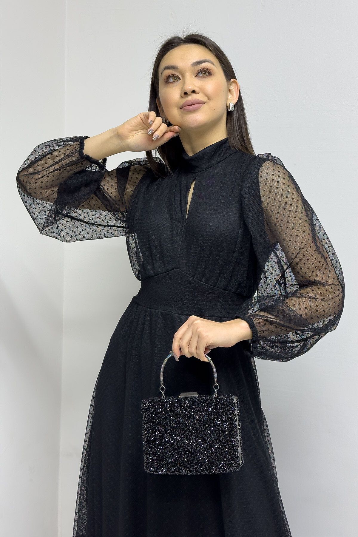 zks grup tekstil-Rochie de damă cu buline marimi mari alb/negru 4