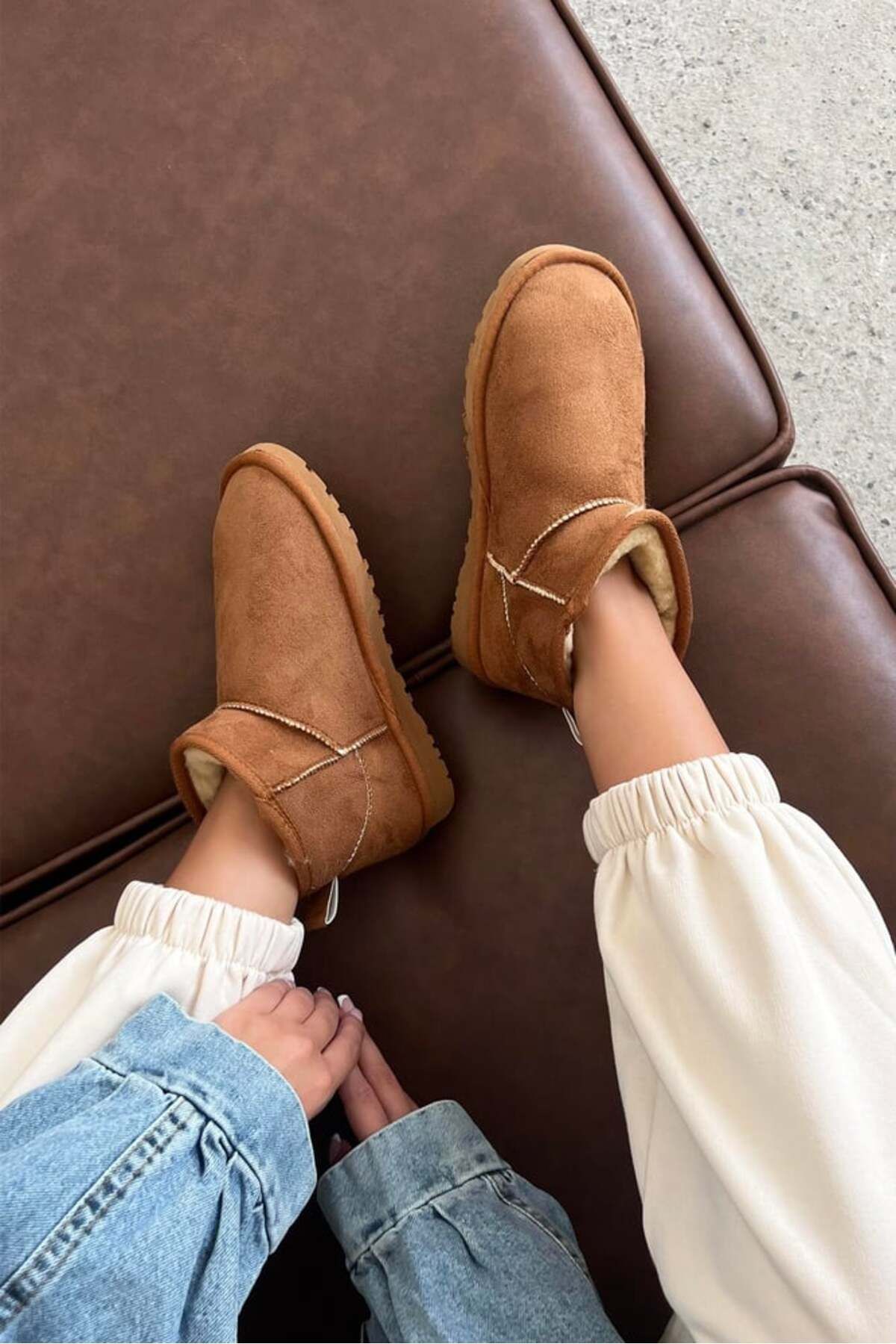 More Kadın Taba Mini Süet Bot Içi Kürklü Kışlık Rumgayshoes