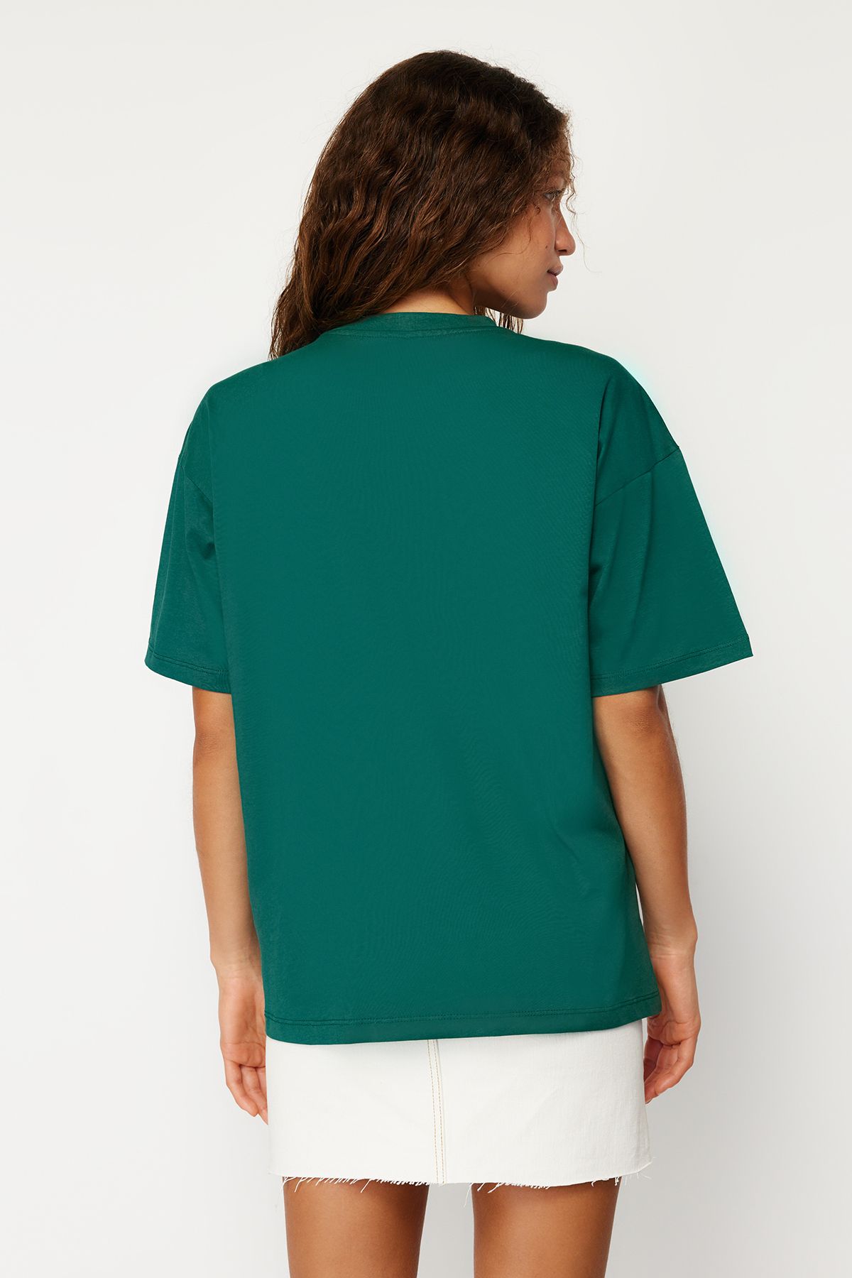 Trendyol Collection-Wide Cut Emerald Green Cotton T-Shirt - Crew Neck, TWOSS20TS0134 6
