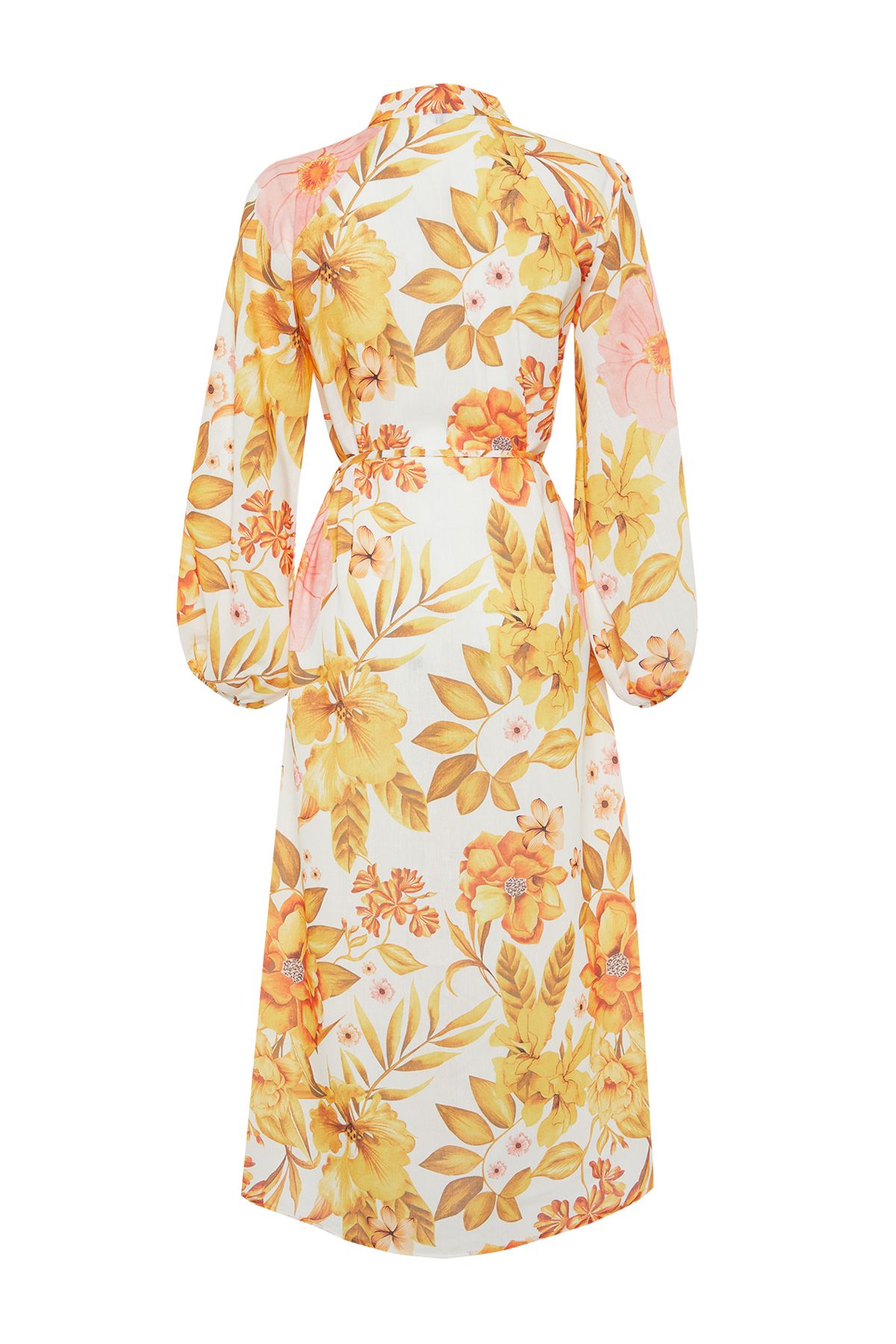 Trendyol Modest-Ecrufarbenes, gewebtes Hemdblusenkleid in Leinenoptik TCTSS24EB00106 11