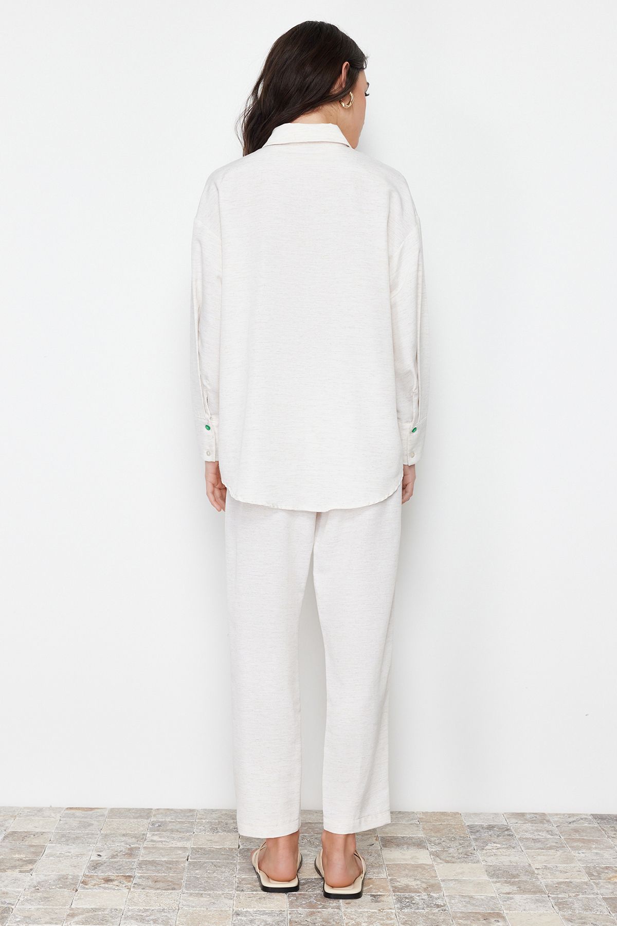 Trendyol Modest-Бежева ткана білизна Linen Look Gomlek Брюки TCTSS24US00022 6