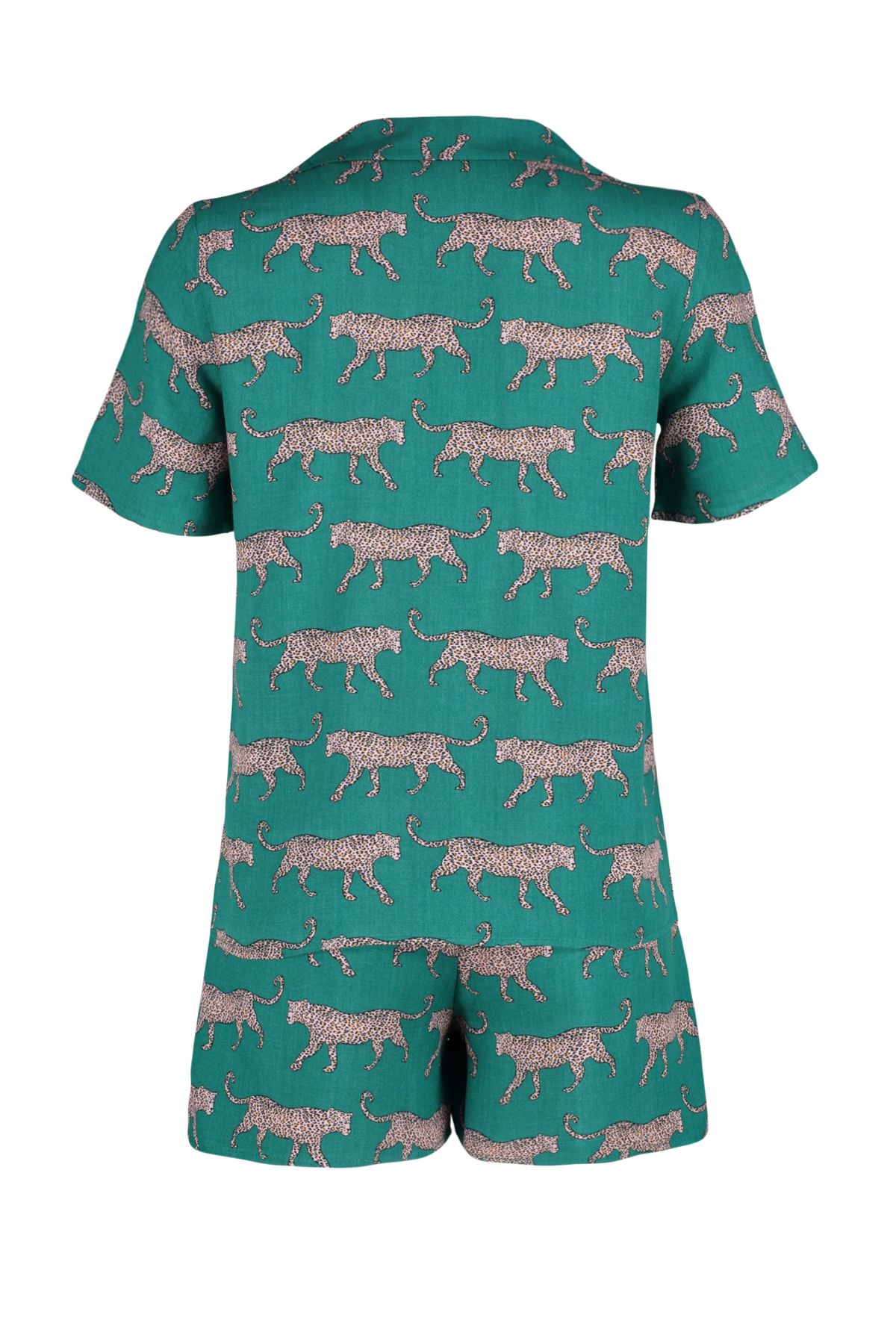 Trendyol Collection-Smaragdgrünes Shorts-Pyjama-Set mit Viskose-Print – THMSS21PT0473 8