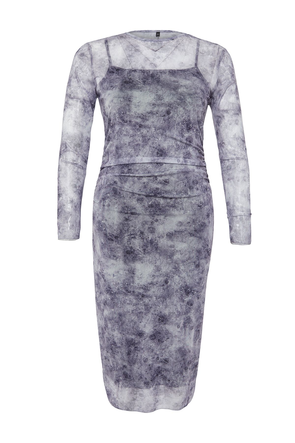 Trendyol Curve-Graues Midi-Strickkleid mit Tüllmuster TBBSS24AH00058 7
