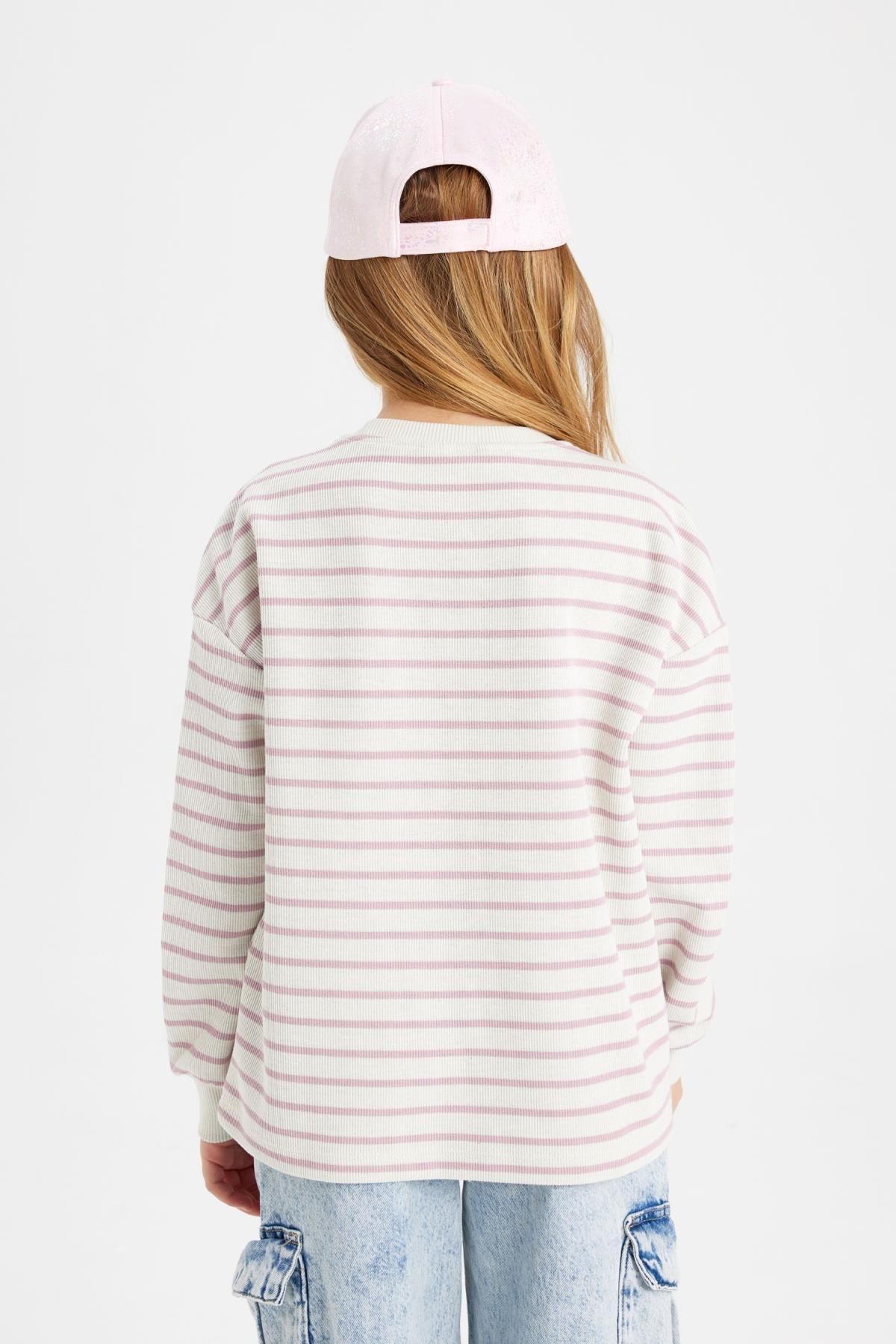 Kız Çocuk Relax Fit Bisiklet Yaka Çizgili Sweatshirt B7378a824sp