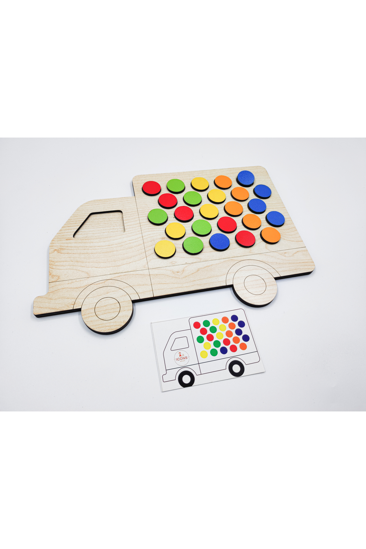 İCONS Montessori Eğitici Ahşap Strateji Ve Dikkat Geliştirme, Renk Eşleştirme (KAMYON) 25 Oyun Kartı fotoğrafı 4 (önizleme)