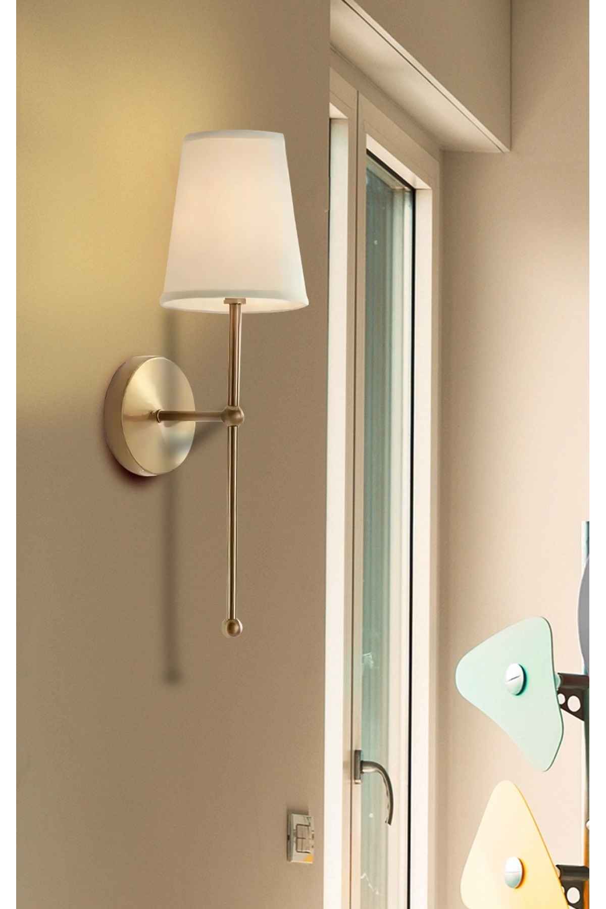 Buiva Modern Aplik Eskitme Gold Sarı Krem Abajur Elektrik İle Çalışır