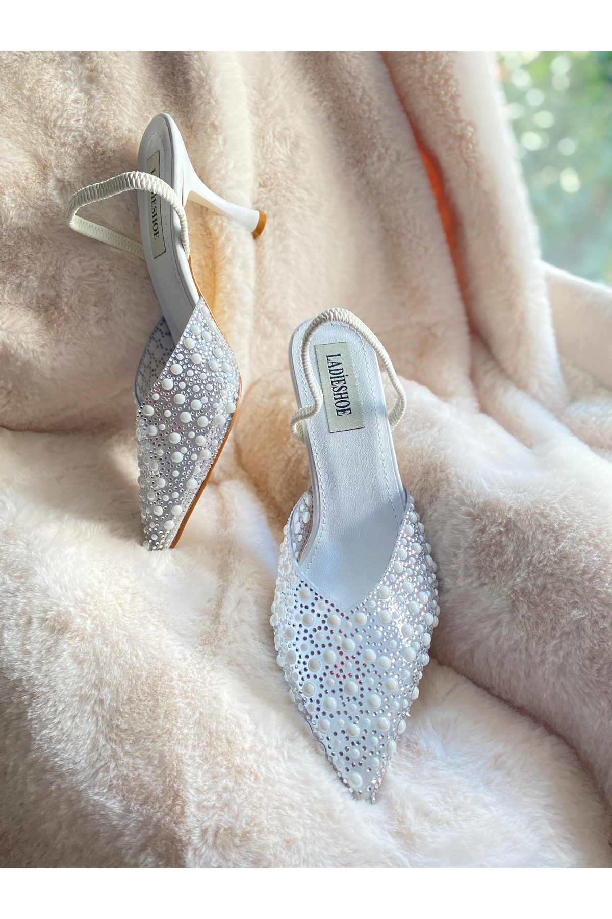 Pearl Stone Laser Printed Heels Princess Shoes