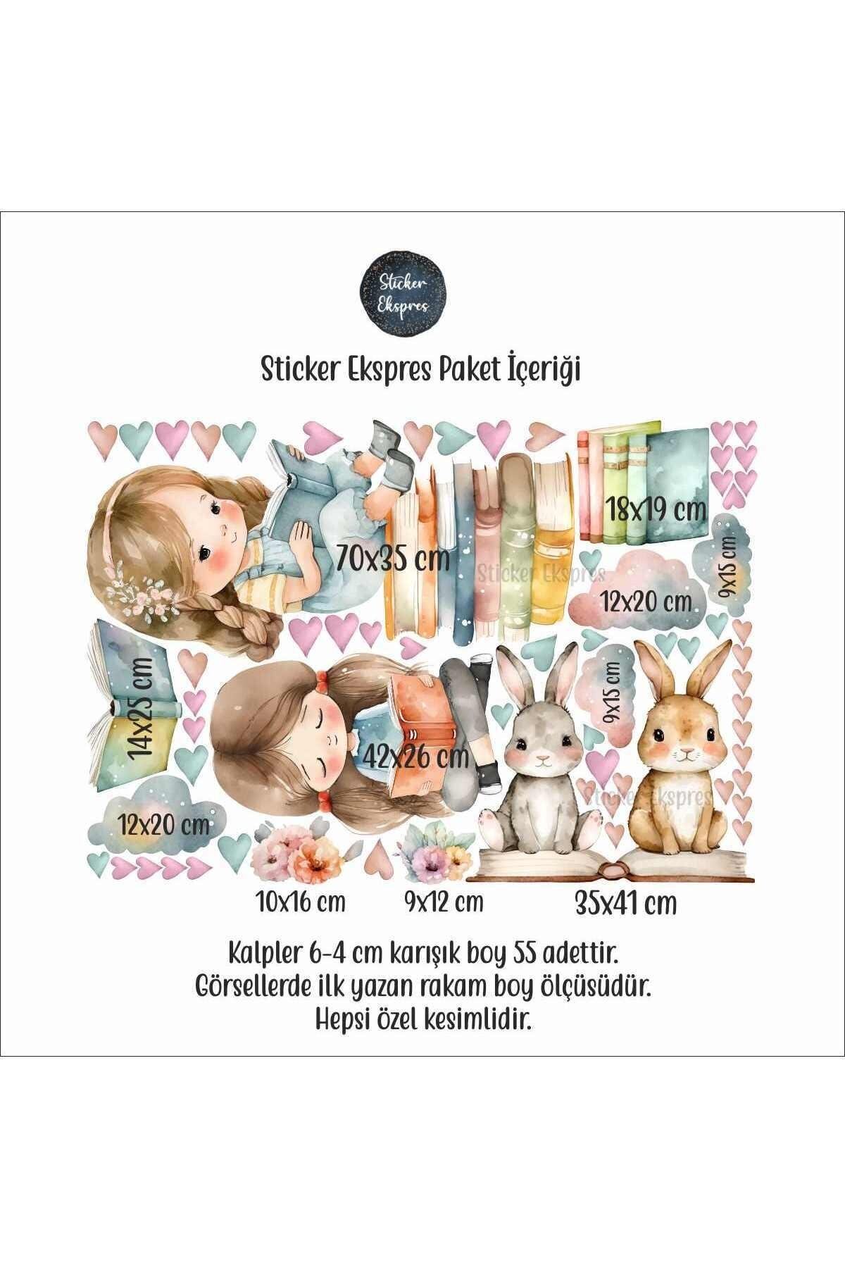 Sticker Ekspres Kitap Okuyan Kızlar Çocuk Odası Duvar Sticker Seti fotoğrafı 3 (önizleme)