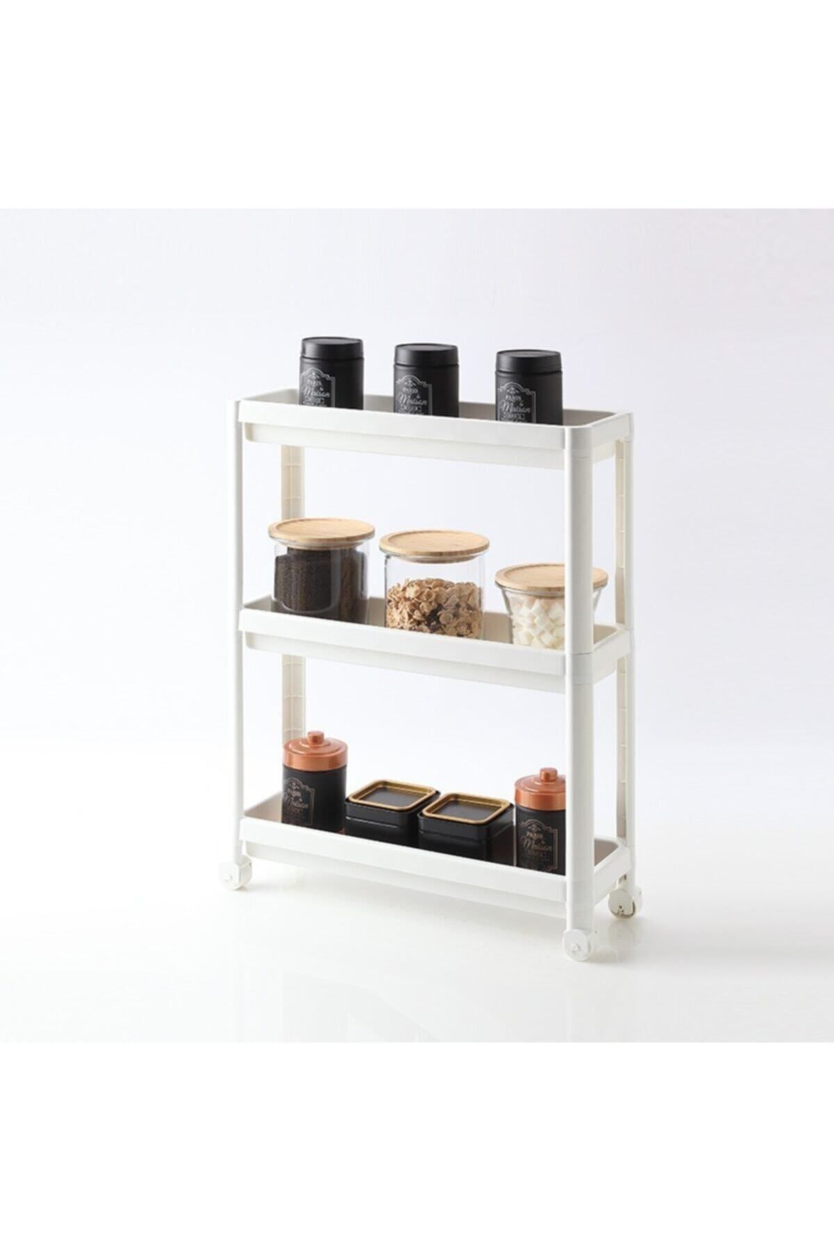 Bayev-Οργάνωση κουζίνας μπάνιου Organizer Tiers Rack White 3 Tiers Μονάδα ραφιών με ρόδες 2