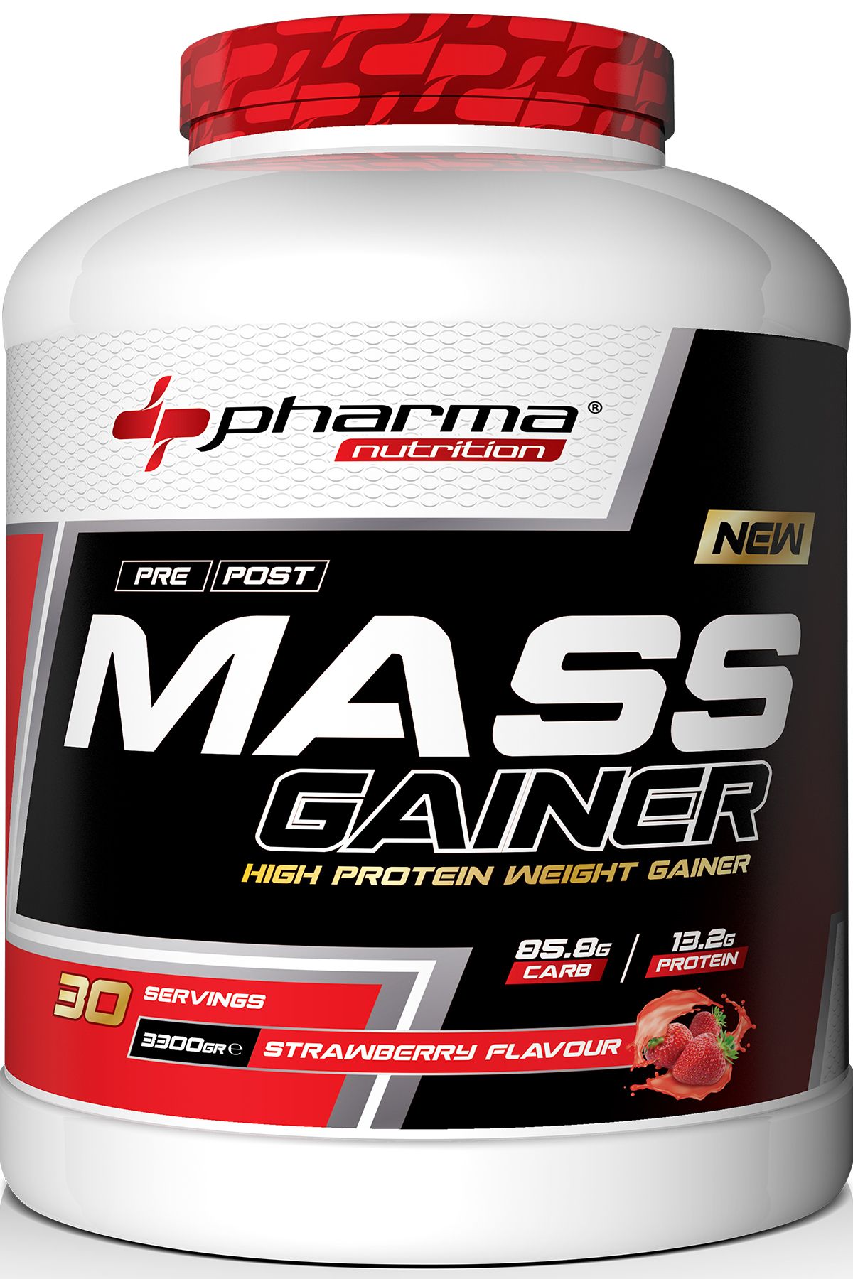 Pharma Nutrition Mass Gainer 3300 Gr Çilek Aromalı Kilo Kas Karbonhidrat Tozu Hacim 30 Servis