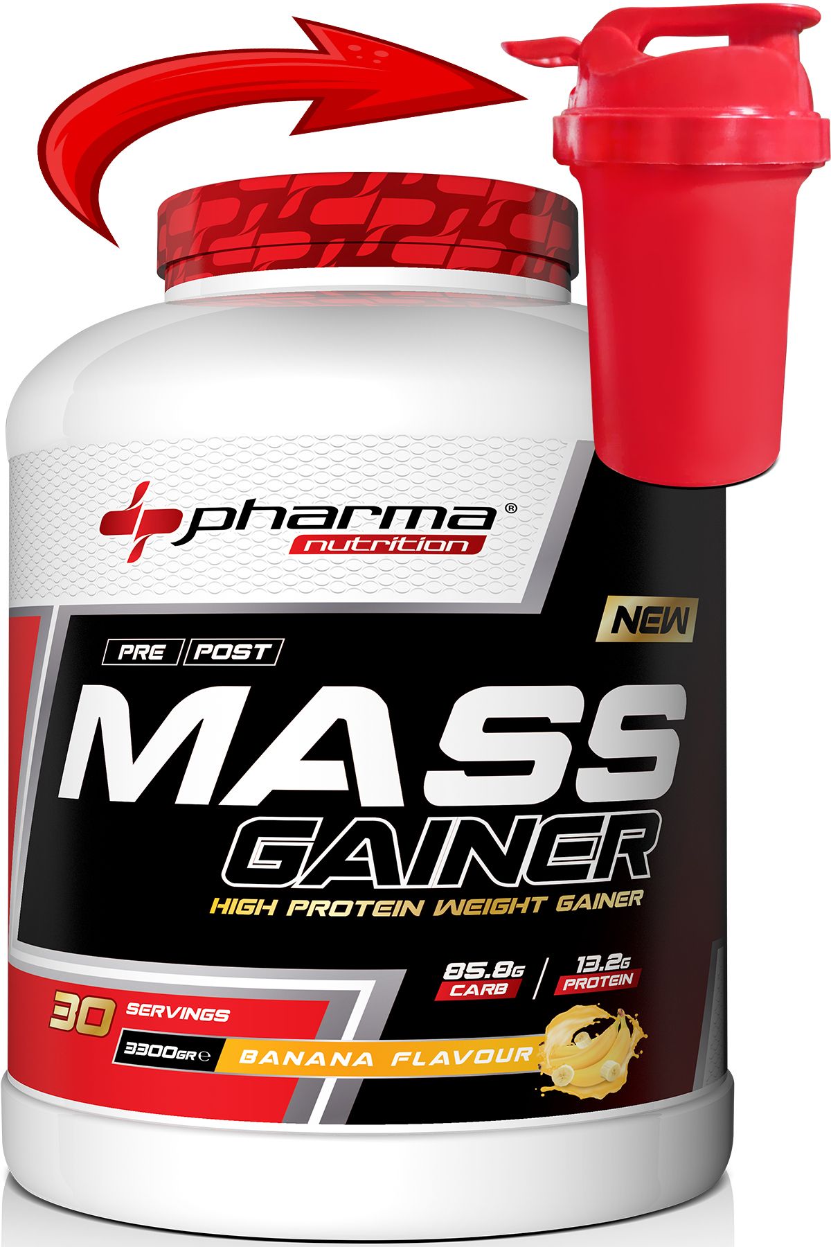 Pharma Nutrition Mass Gainer 3300 Gr Muz Aromalı Kilo Kas Karbonhidrat Tozu Hacim 30 Servis