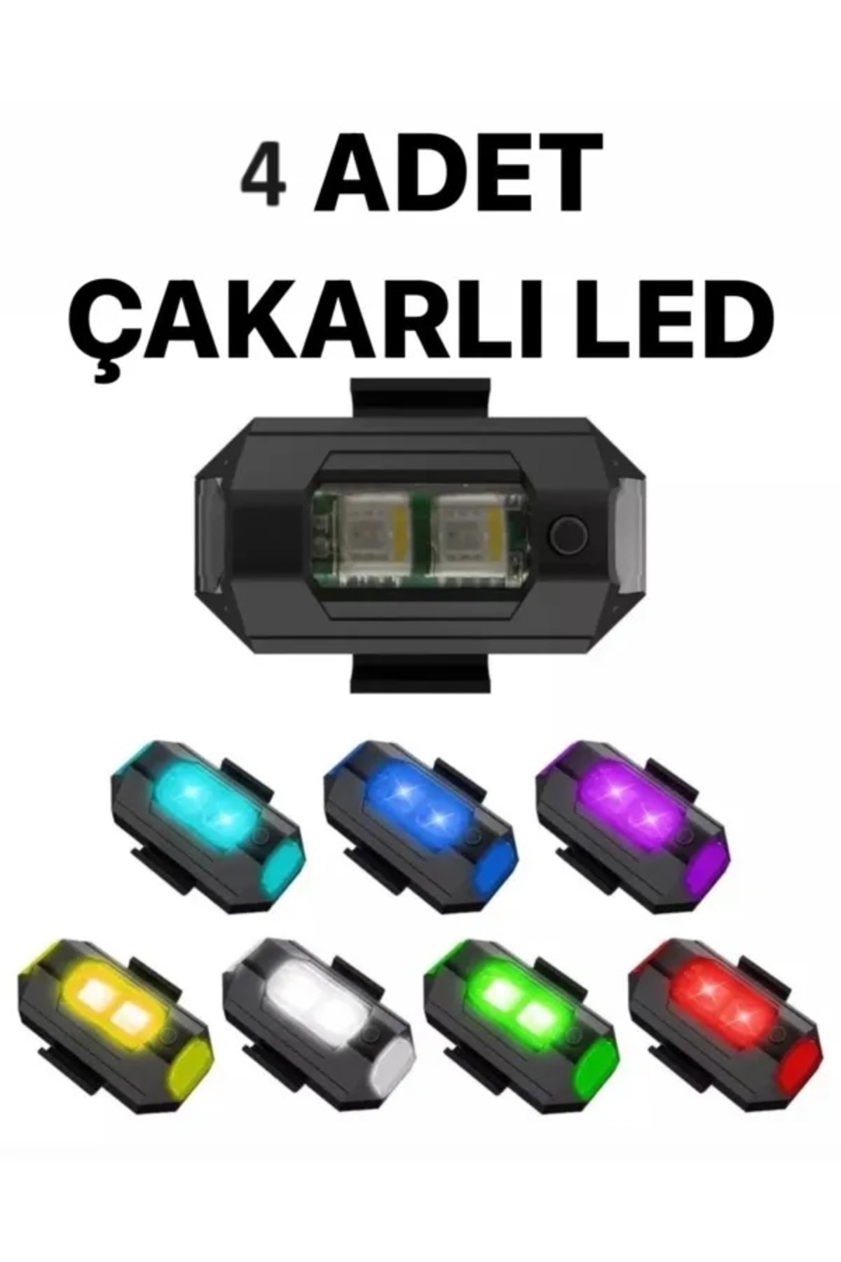 Zoli 4 Adet Kablosuz Mini Led Lamba - Çakar Modlu 7 Farklı Renk - Motosiklet/araba/bisiklet Led Aksesuarı