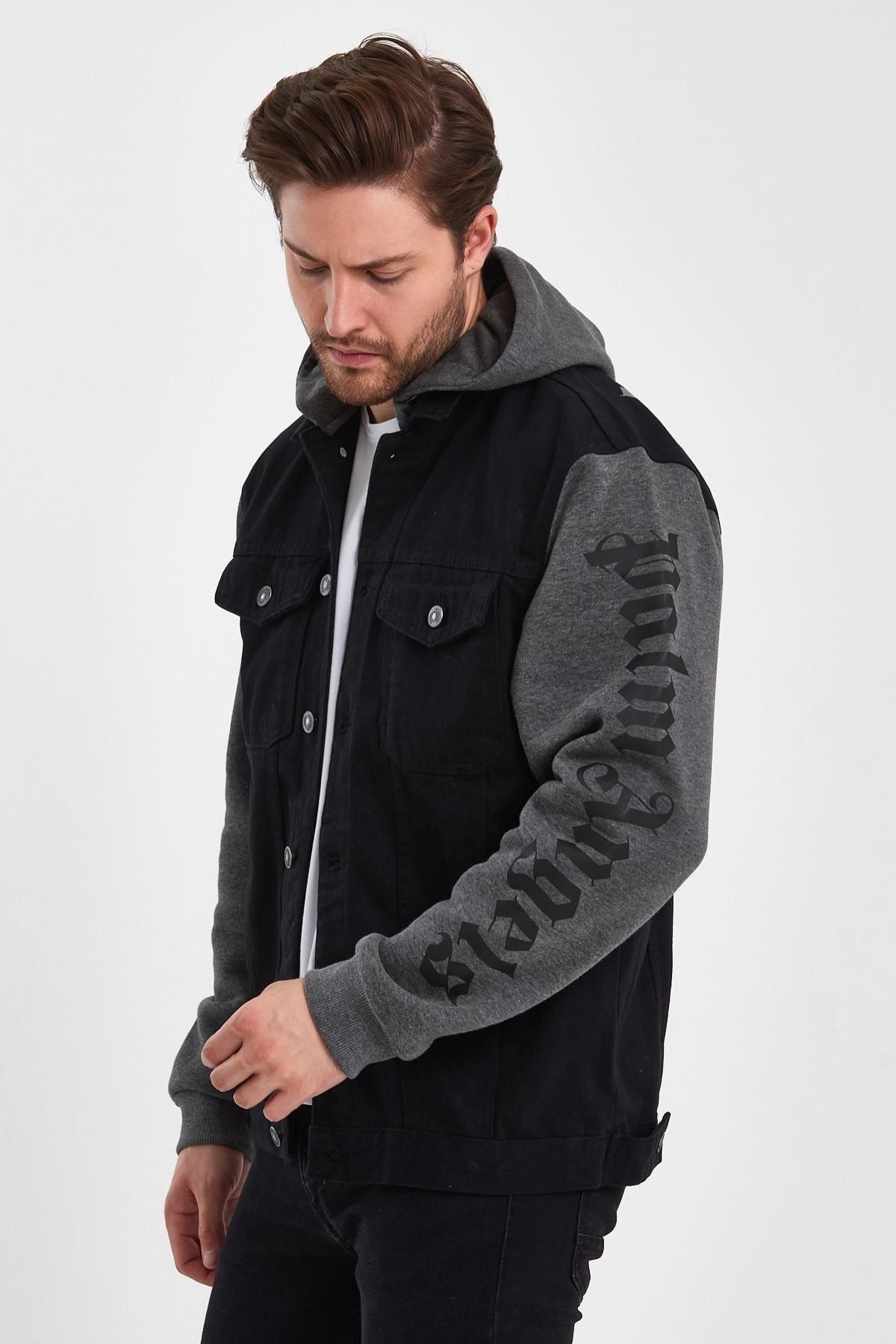 Jean jacket with top cotton sleeves and hood