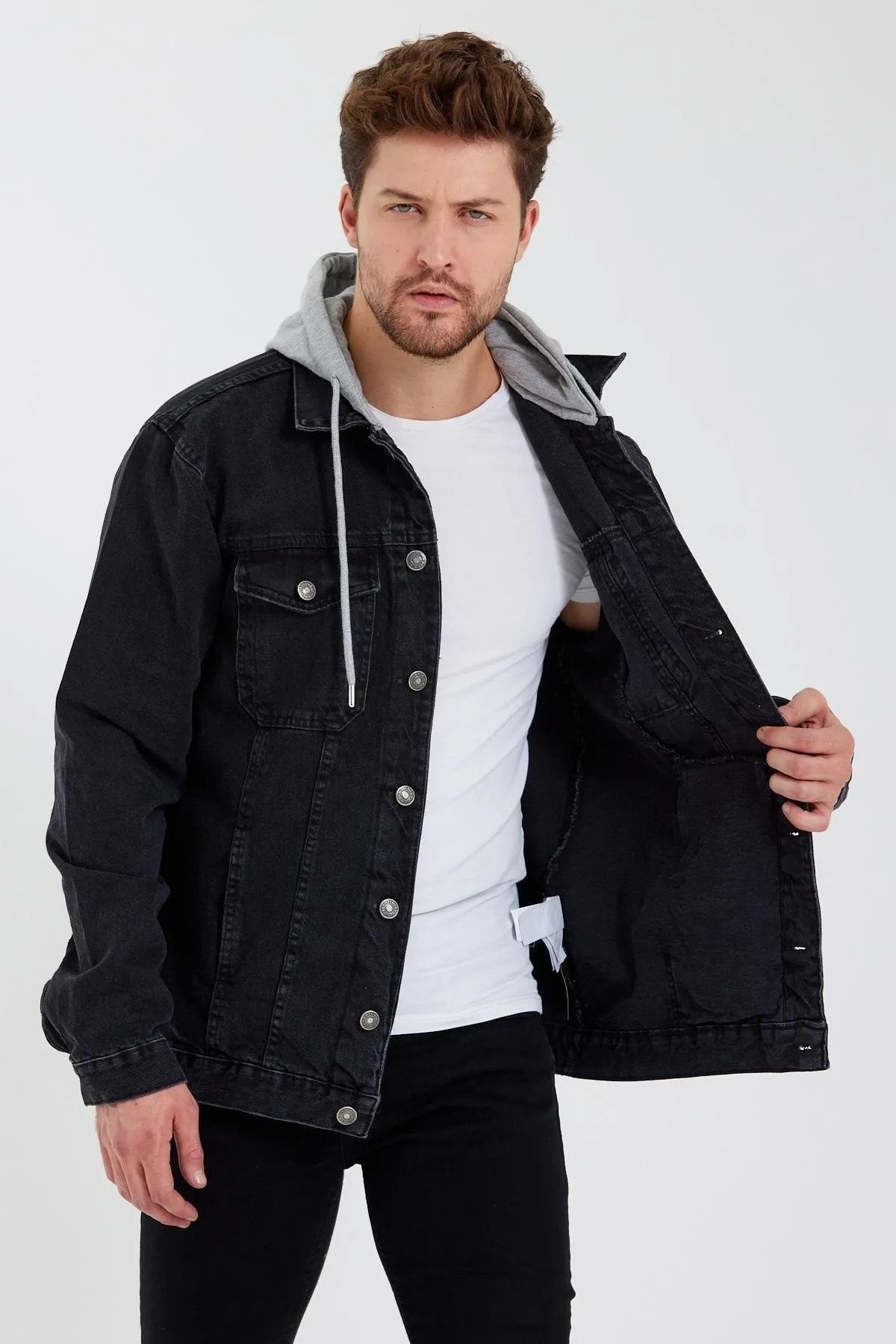 DAMGA JEANS Men s Classic Urban Style Denim Hooded Denim Jacket