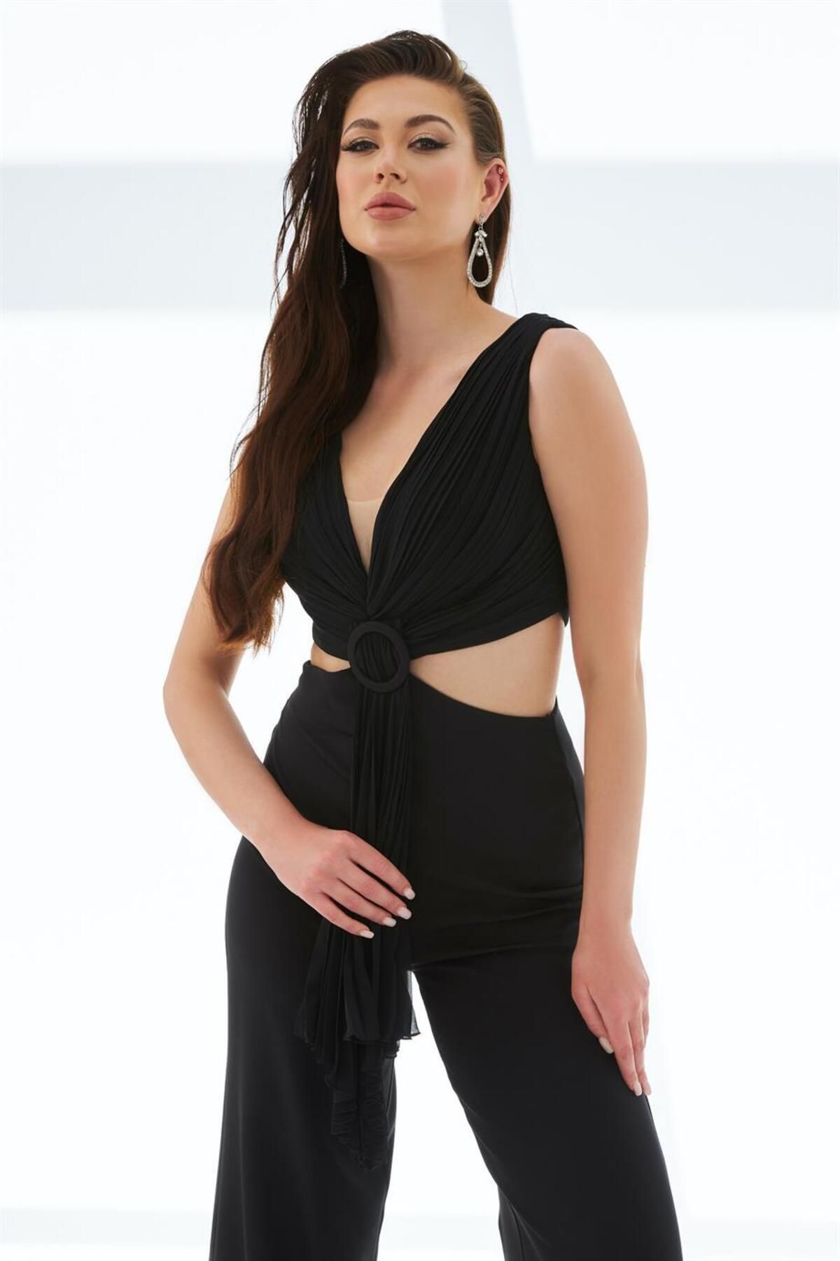 CARMEN Black Belly Low cut Buckle Jumpsuit