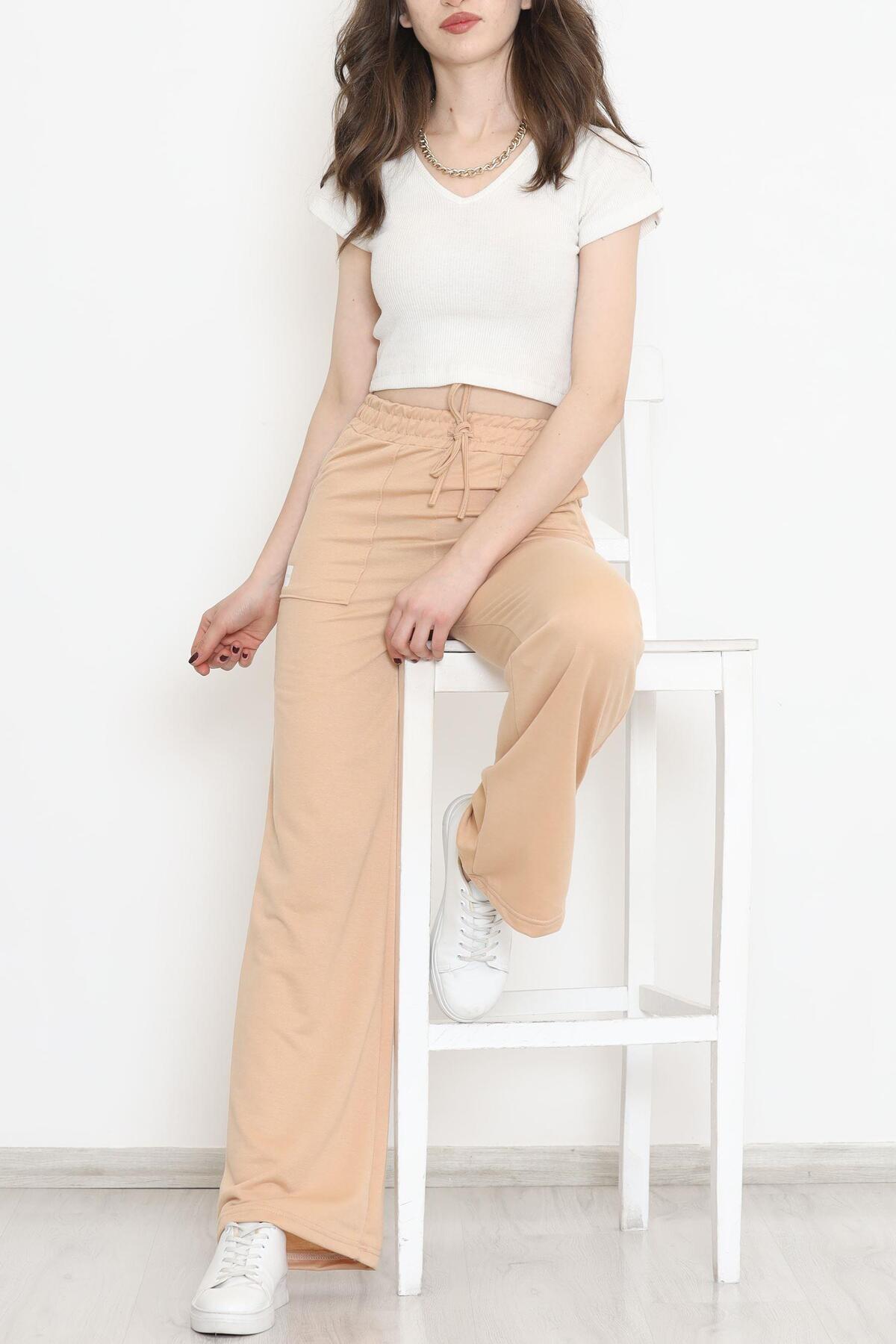 Printed Wide Leg Sweatpants Beige - 15075.5238.