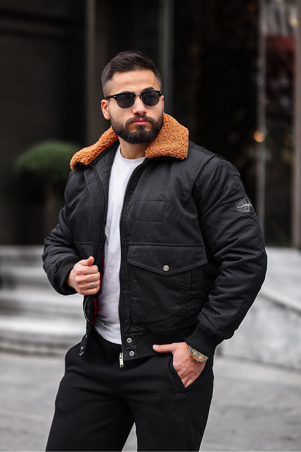 Pilot jacket fur online collar