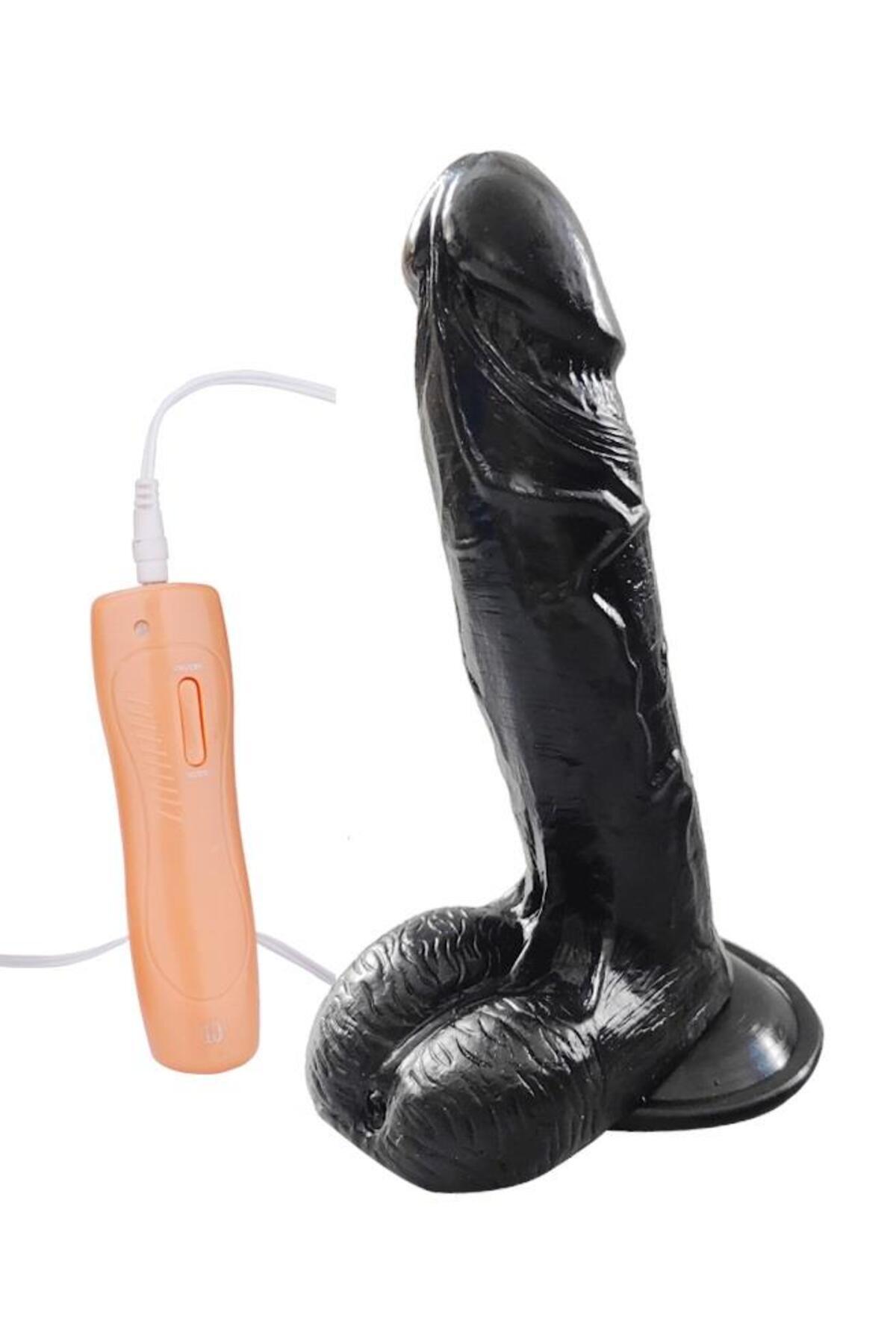 Yumuşak Ten Doku Gerçekçi Hissiyat 20 Cm 10 Mod Titreşim Vantuzlu  Realistik Siyah Penis Dildo 2
