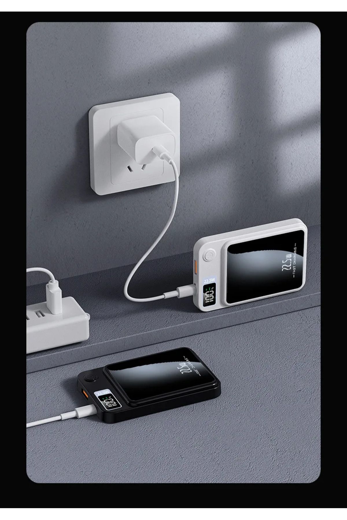 PİNK İTHALAT AAA KALİTE 10.000mAh 15W MAGSAFE Manyetik Kablosuz LCD Dijital Göstergeli Sarj Aleti Powerbank
