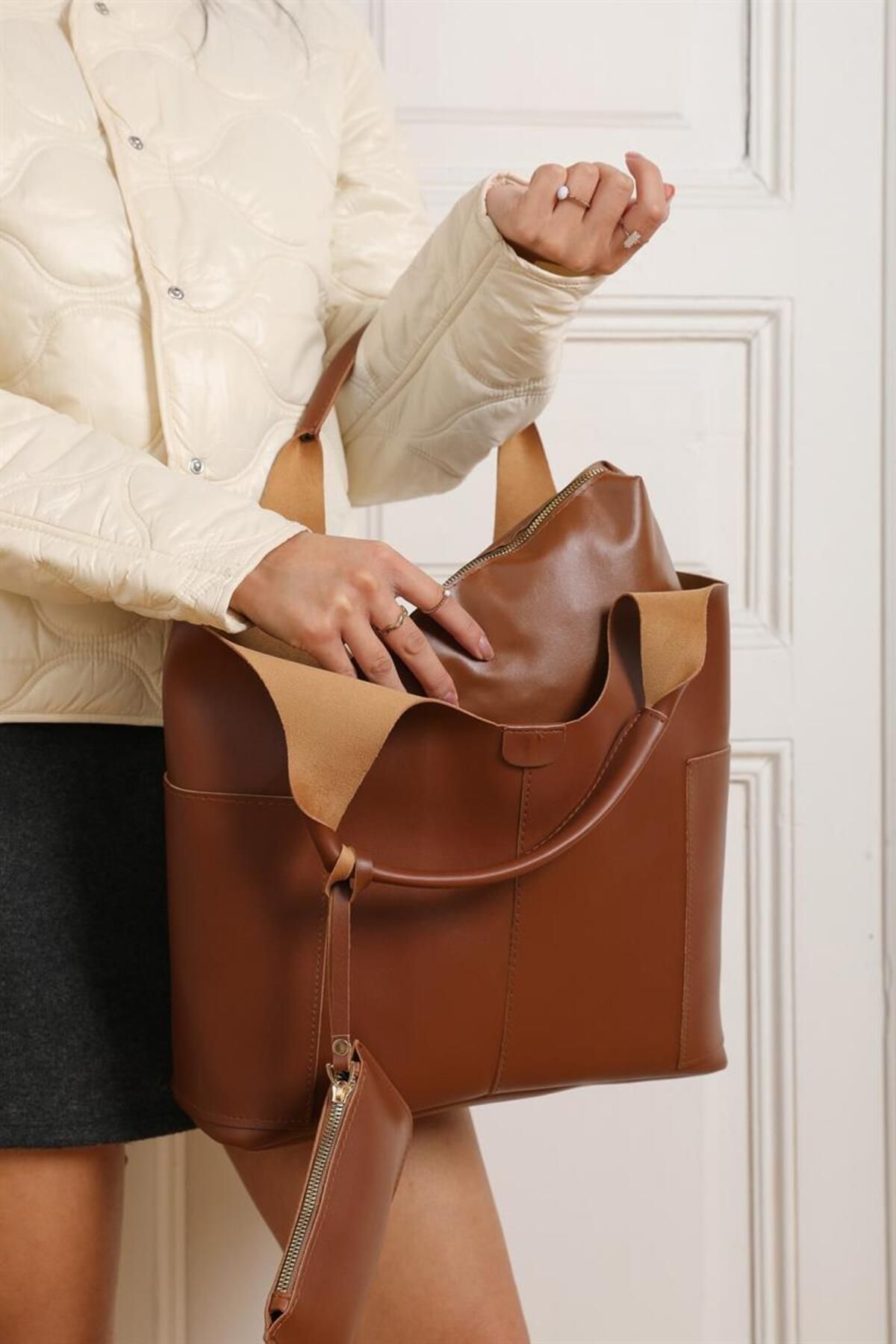 Tan discount side bag