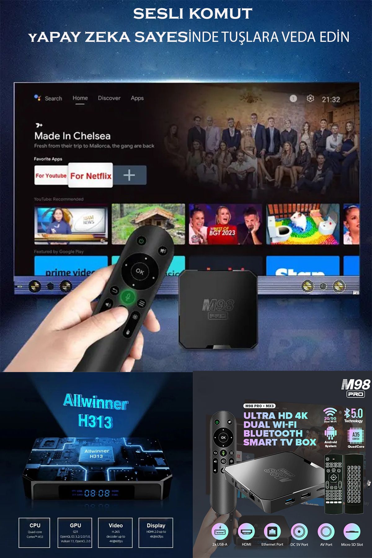 TECHNOMEN-Ultra HD Android TV Box / 5G BOX - Android TV Stick 2024 TV Box S - Iptv Device / Iptv Box / Inat Box 2
