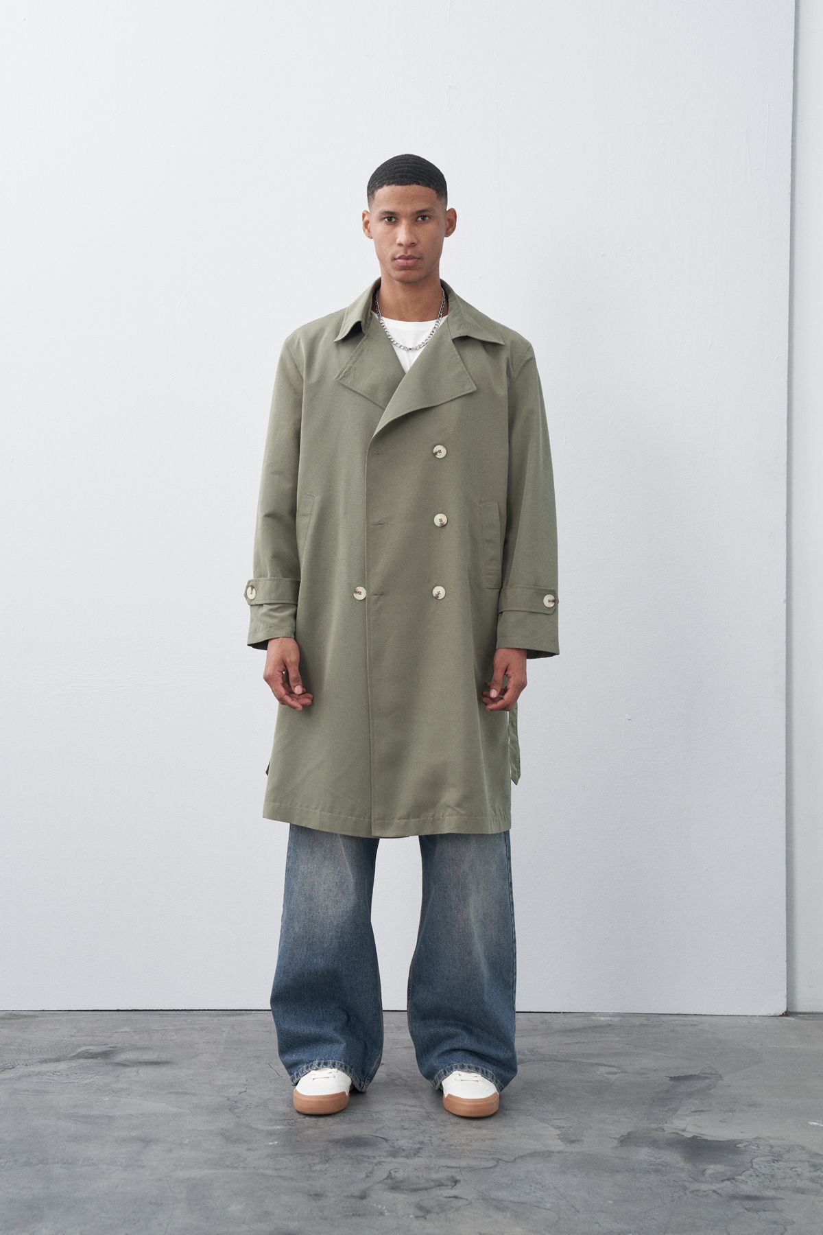 VAMOSCLO Khaki Waist Belt Detailed Trench Coat Trendyol