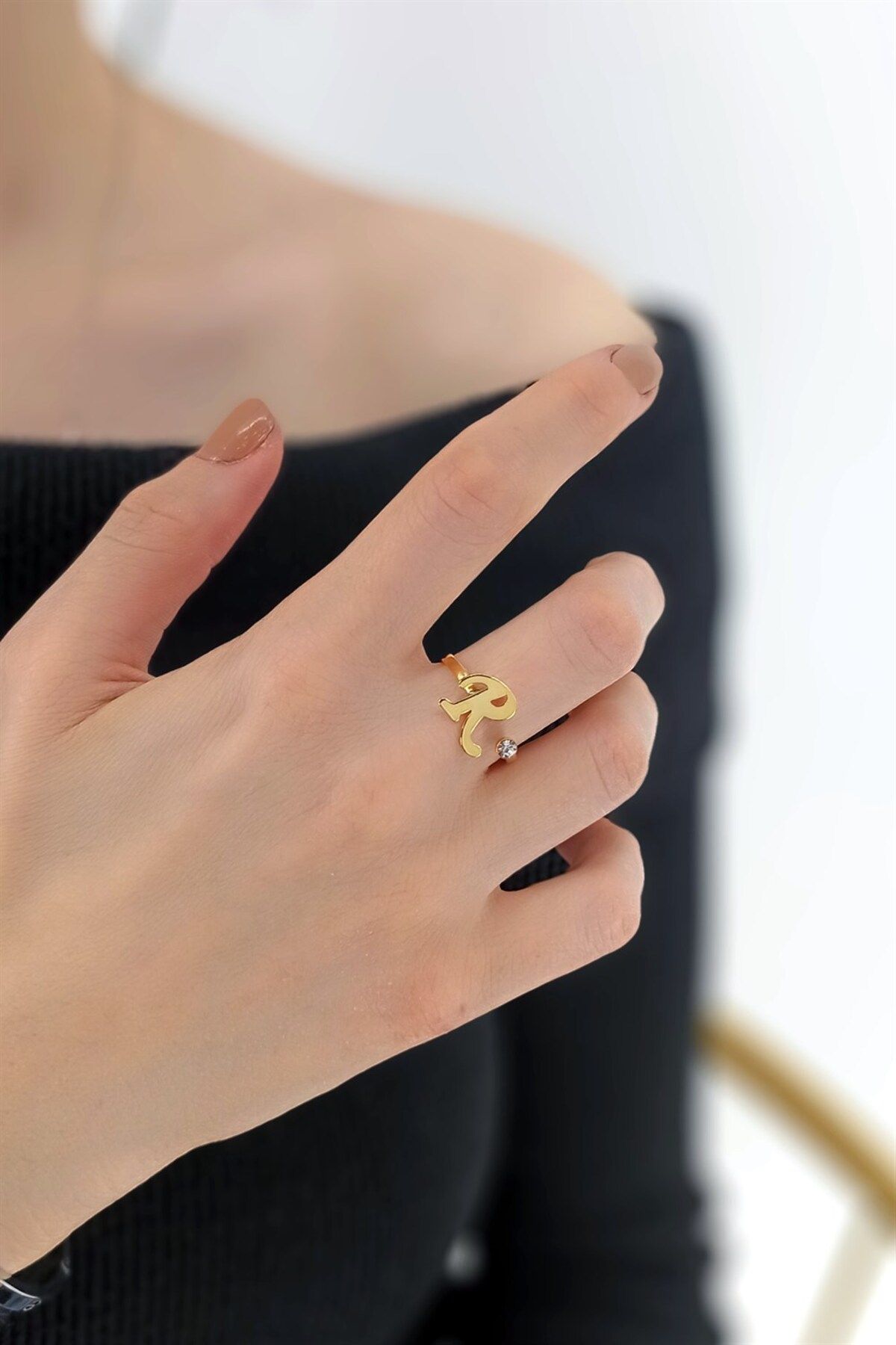 lk Accessories Adjustable Stone R Letter Ring Harfy z kr Trendyol