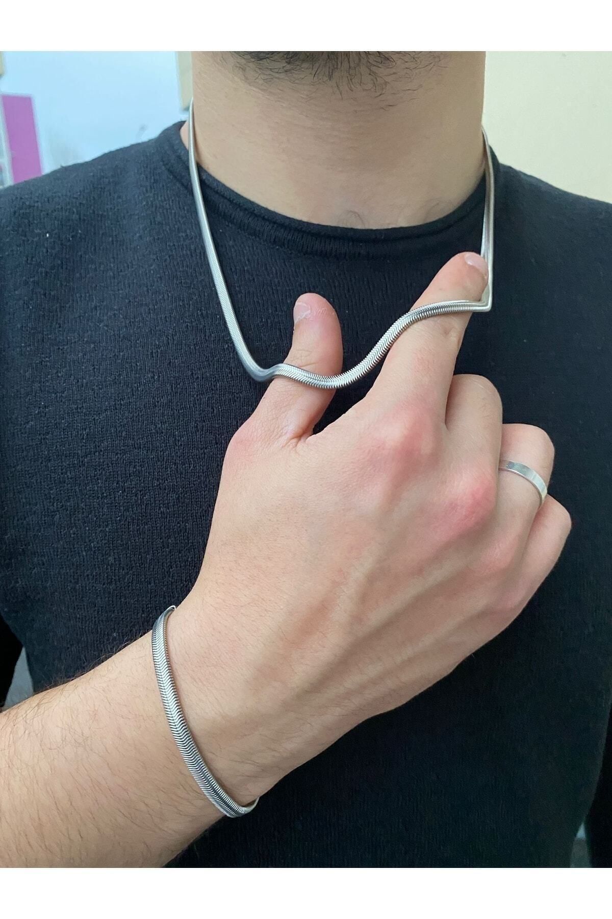 Mens silver chain and bracelet set sale