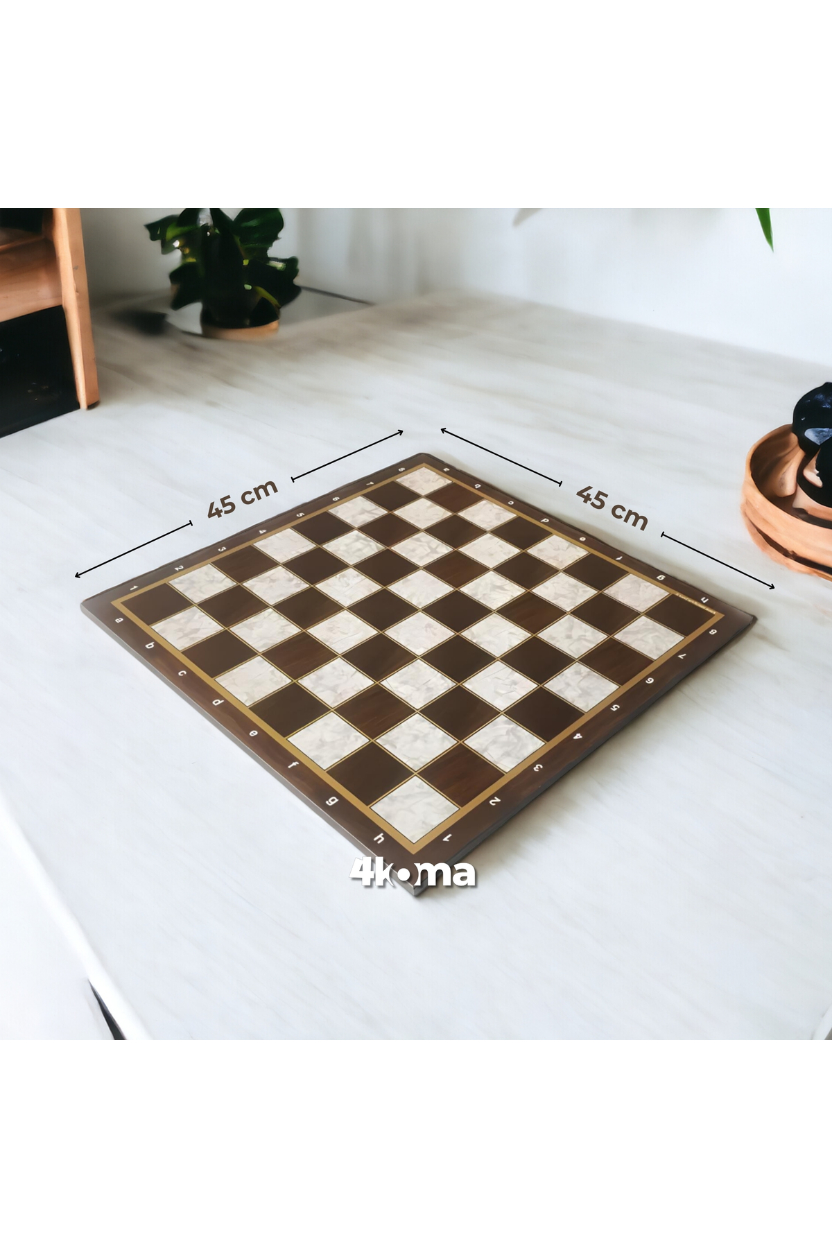 Star Satranç Tahtası Sehbası Ahşap Sedef Desenli 45x45 cm Dama Tahtası Vernikli Çizilmez