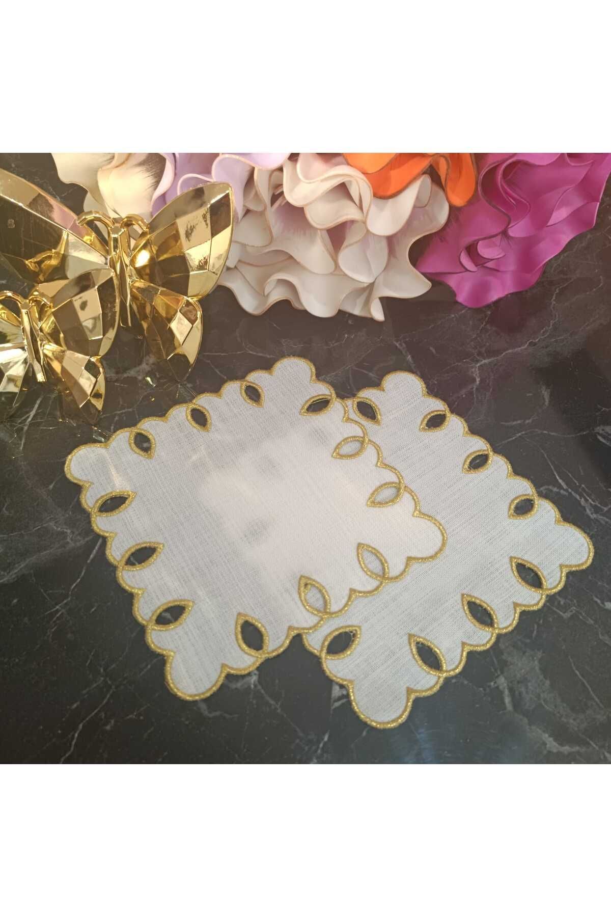 adreanna silver sim işlemeli kahve yanı, sunum peçetesi ve kokteyl peçetesi 6 adet
