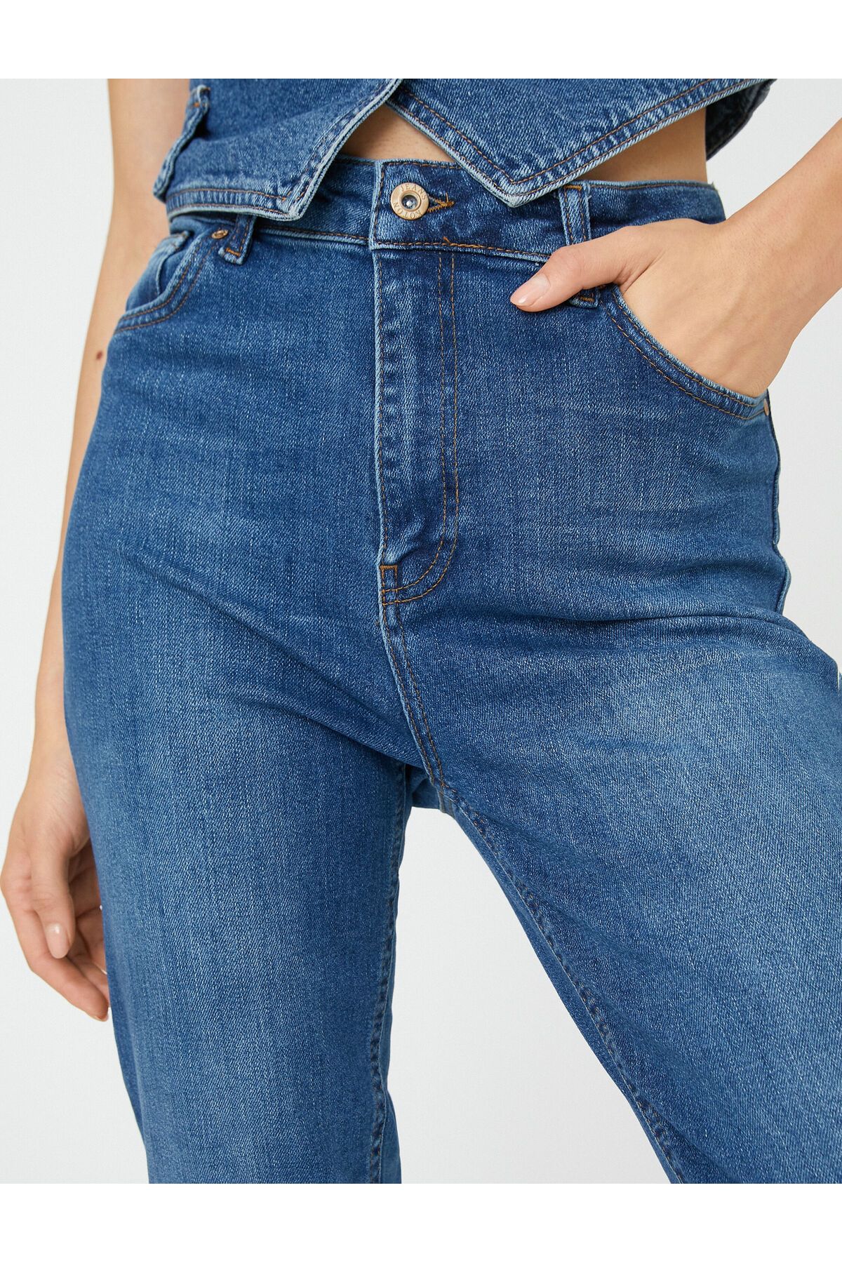 Yüksek Bel Kot Pantolon Hafif Dar Kesim - Mom Slim Jean