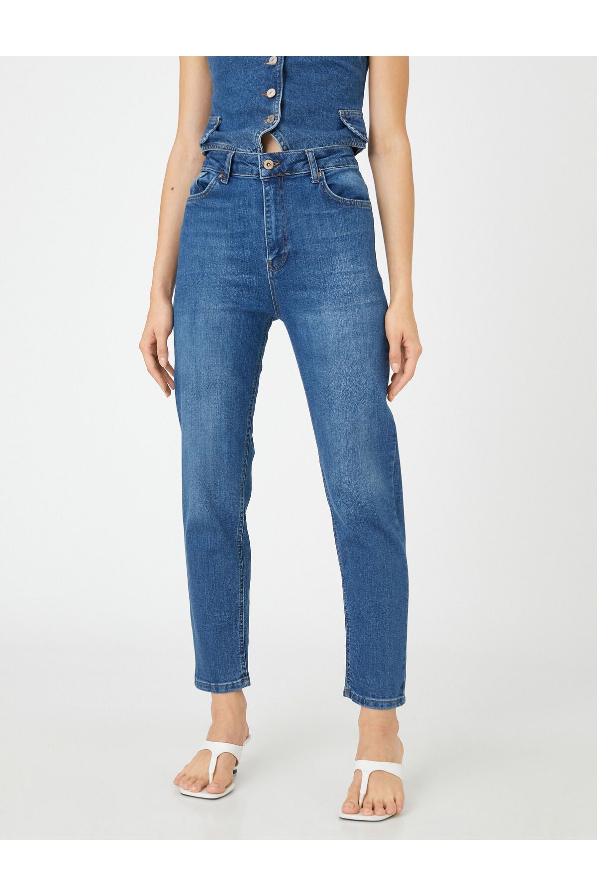 Yüksek Bel Kot Pantolon Hafif Dar Kesim - Mom Slim Jean