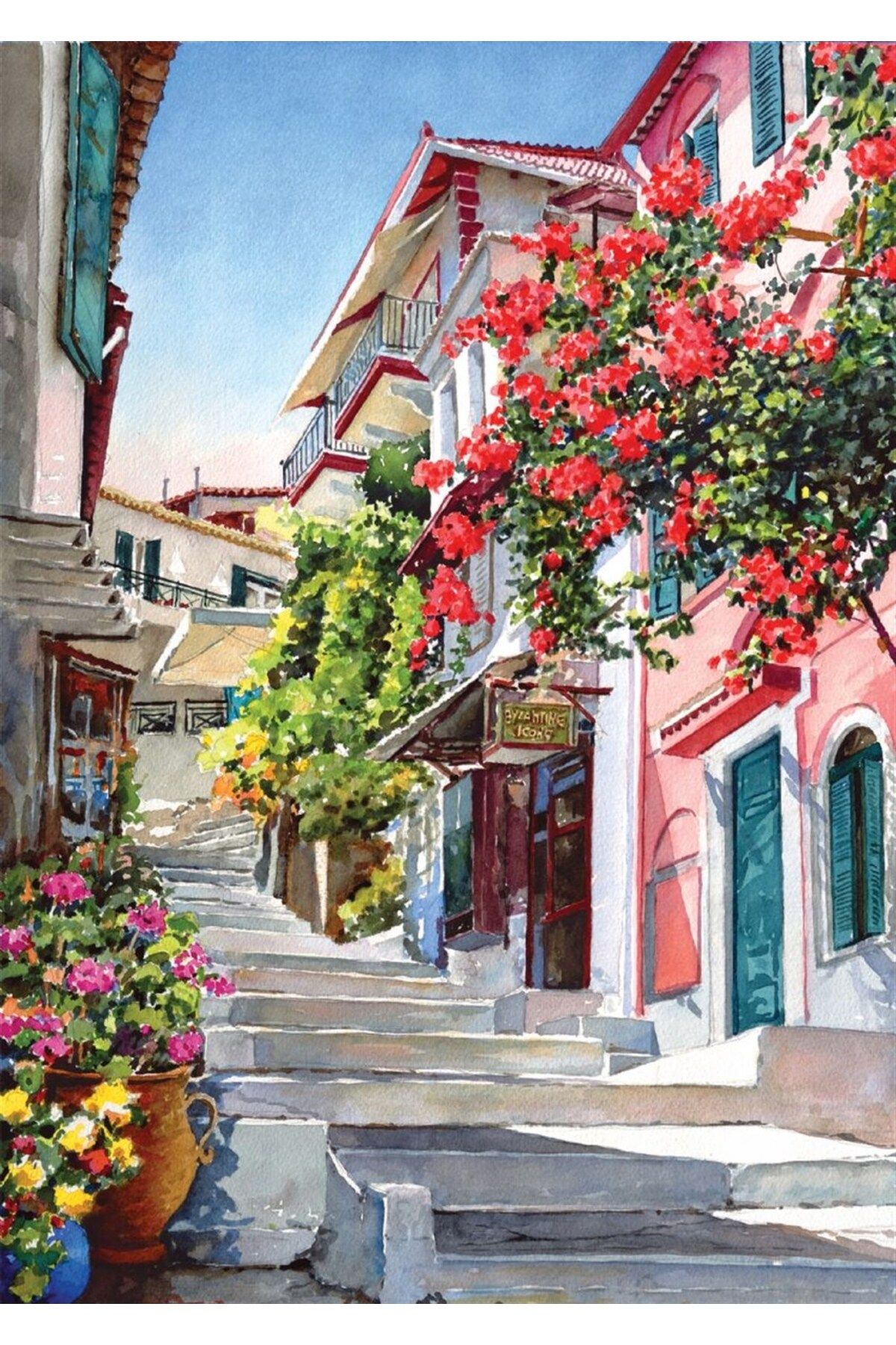 Marcel Kristal Tablo-لوحة سلم منقوشة بزهرة فسيفساء ماسية - 48x66 1