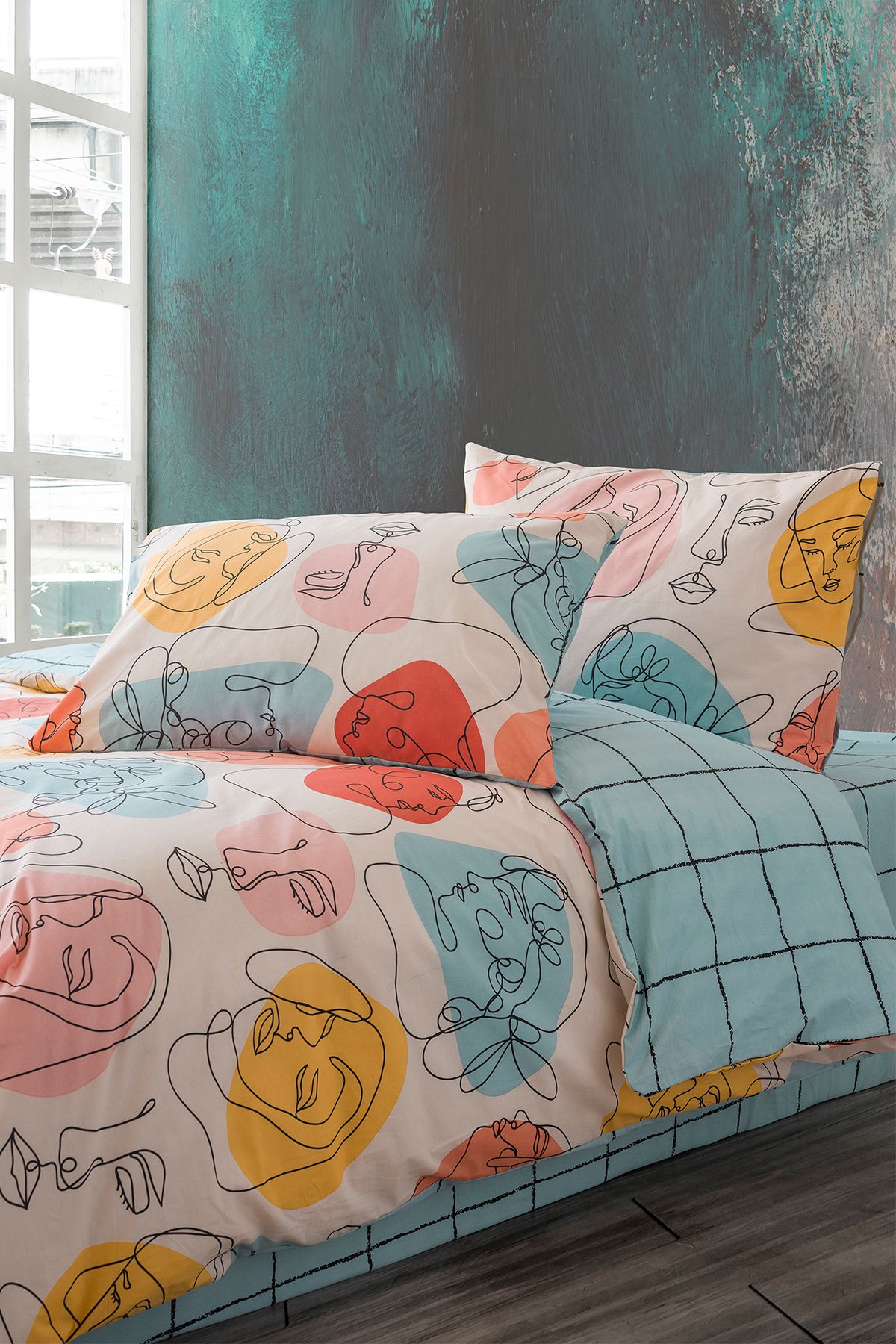 Cozy Home-طقم غطاء لحاف مرن مزدوج الحجم باللون النعناعي الحديث 3