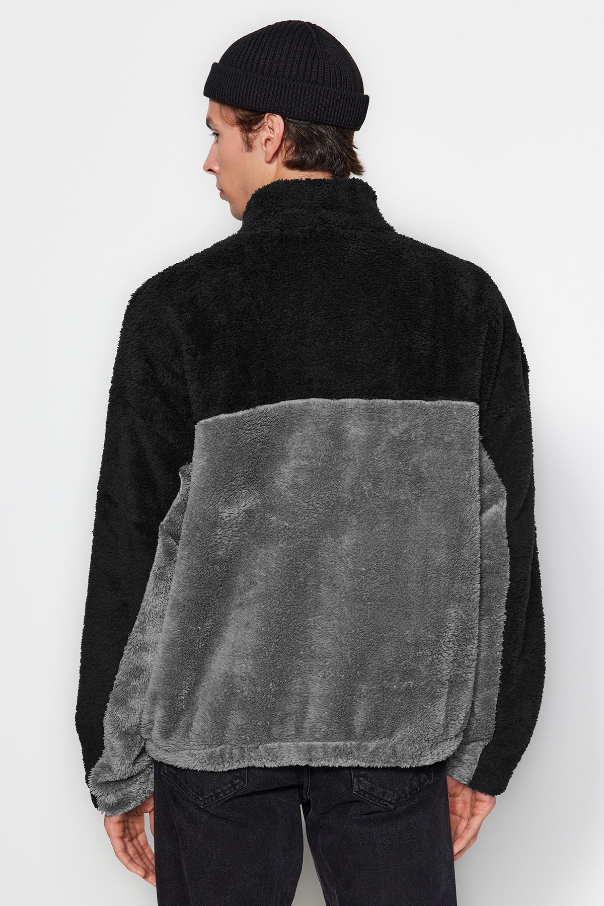  Trendyolmilla Man Siyah Unisex Oversize/Geni? Kesim Renk Blok S?cak Tutan Pelu? Sweatshirt