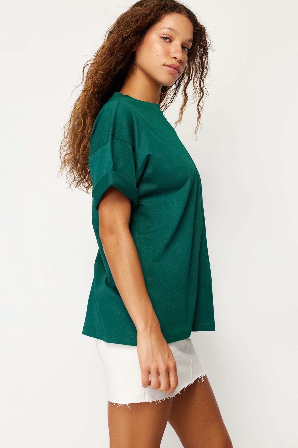 Trendyol Collection-Wide Cut Emerald Green Cotton T-Shirt - Crew Neck, TWOSS20TS0134 3