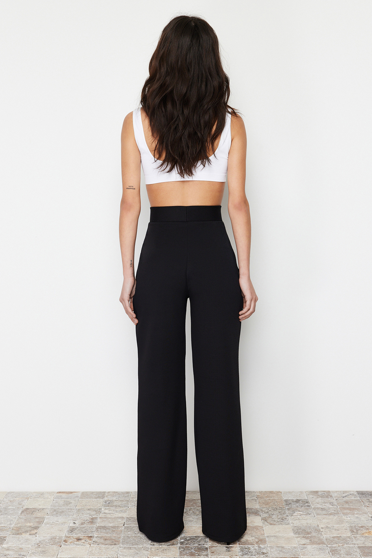 Trendyol Collection-Relaxed Fit Black Knitted Palazzo Trousers - Pleated Wide Leg TWOSS24PL00038 5