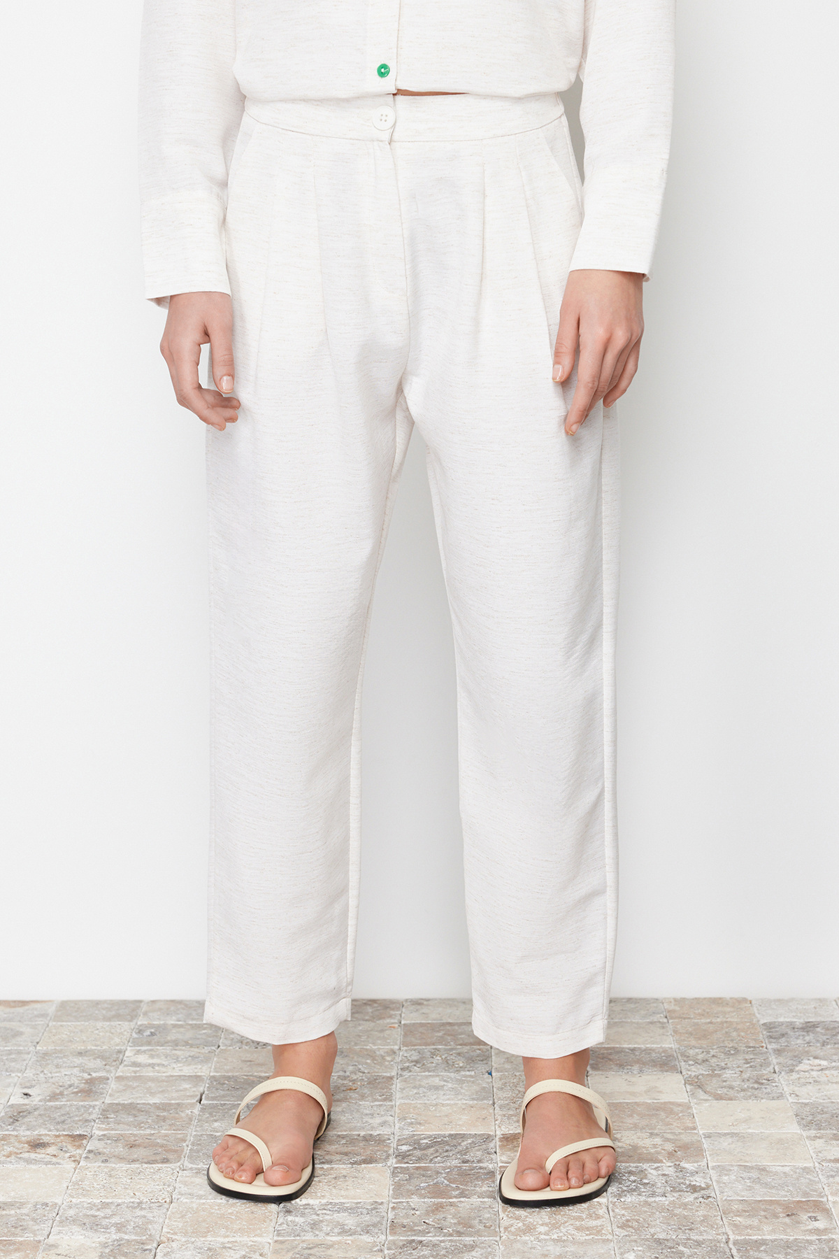Trendyol Modest-Бежева ткана білизна Linen Look Gomlek Брюки TCTSS24US00022 5