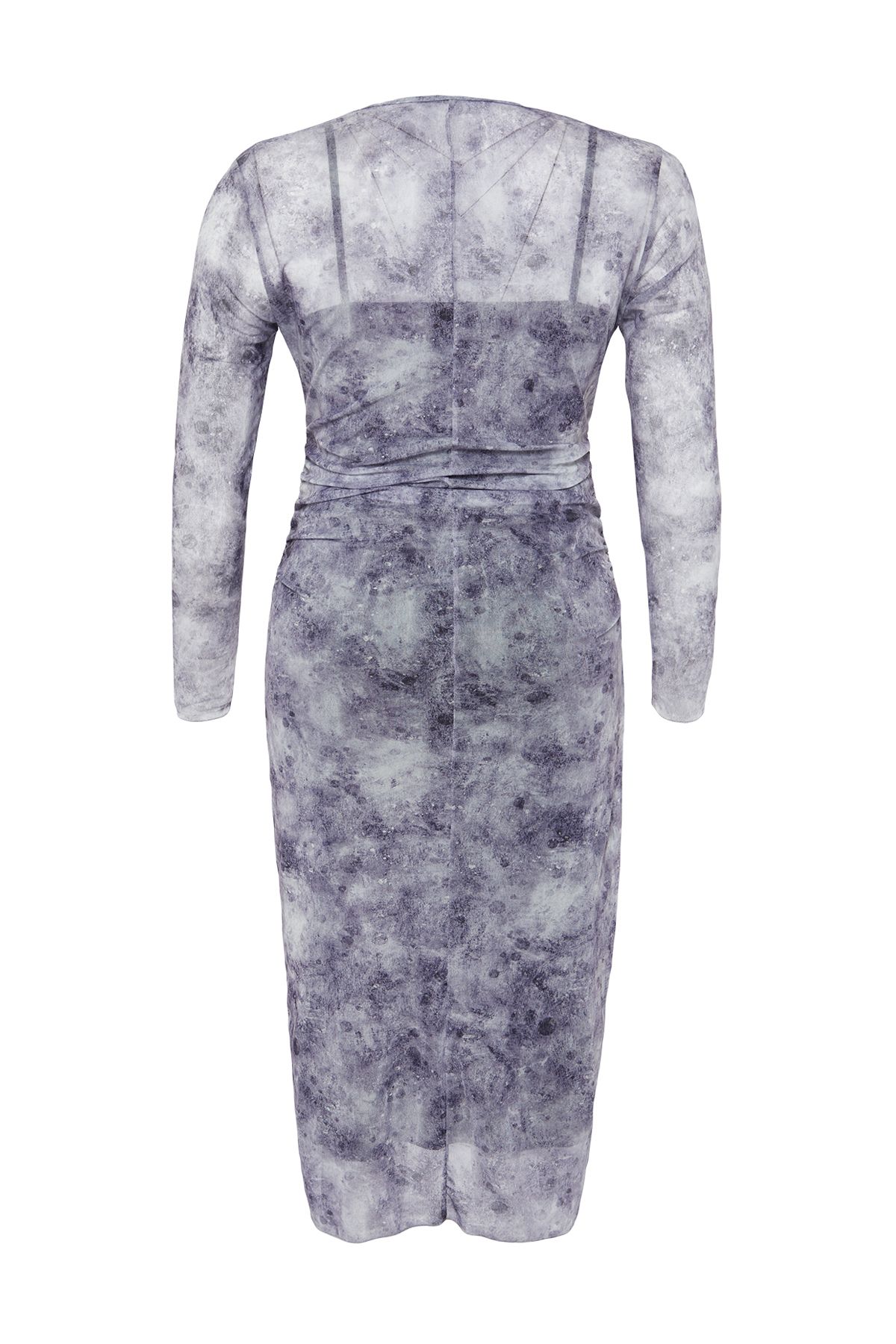 Trendyol Curve-Graues Midi-Strickkleid mit Tüllmuster TBBSS24AH00058 8
