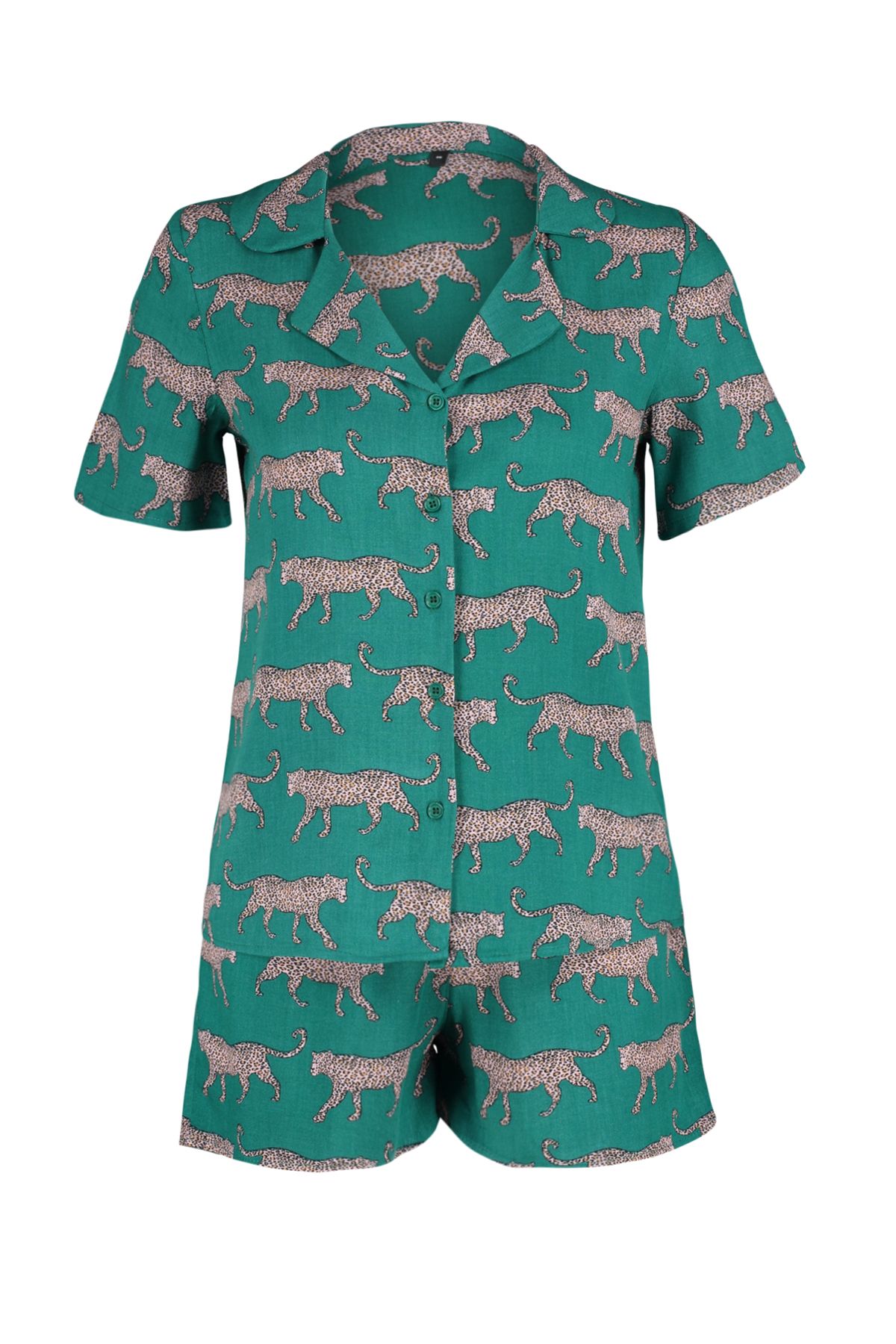 Trendyol Collection-Smaragdgrünes Shorts-Pyjama-Set mit Viskose-Print – THMSS21PT0473 7