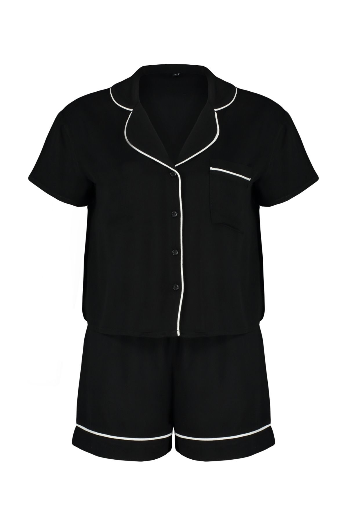 Trendyol Collection-Black Piping Detail Viscose Shorts Woven Pajamas Set Thmss24Pt00051 8