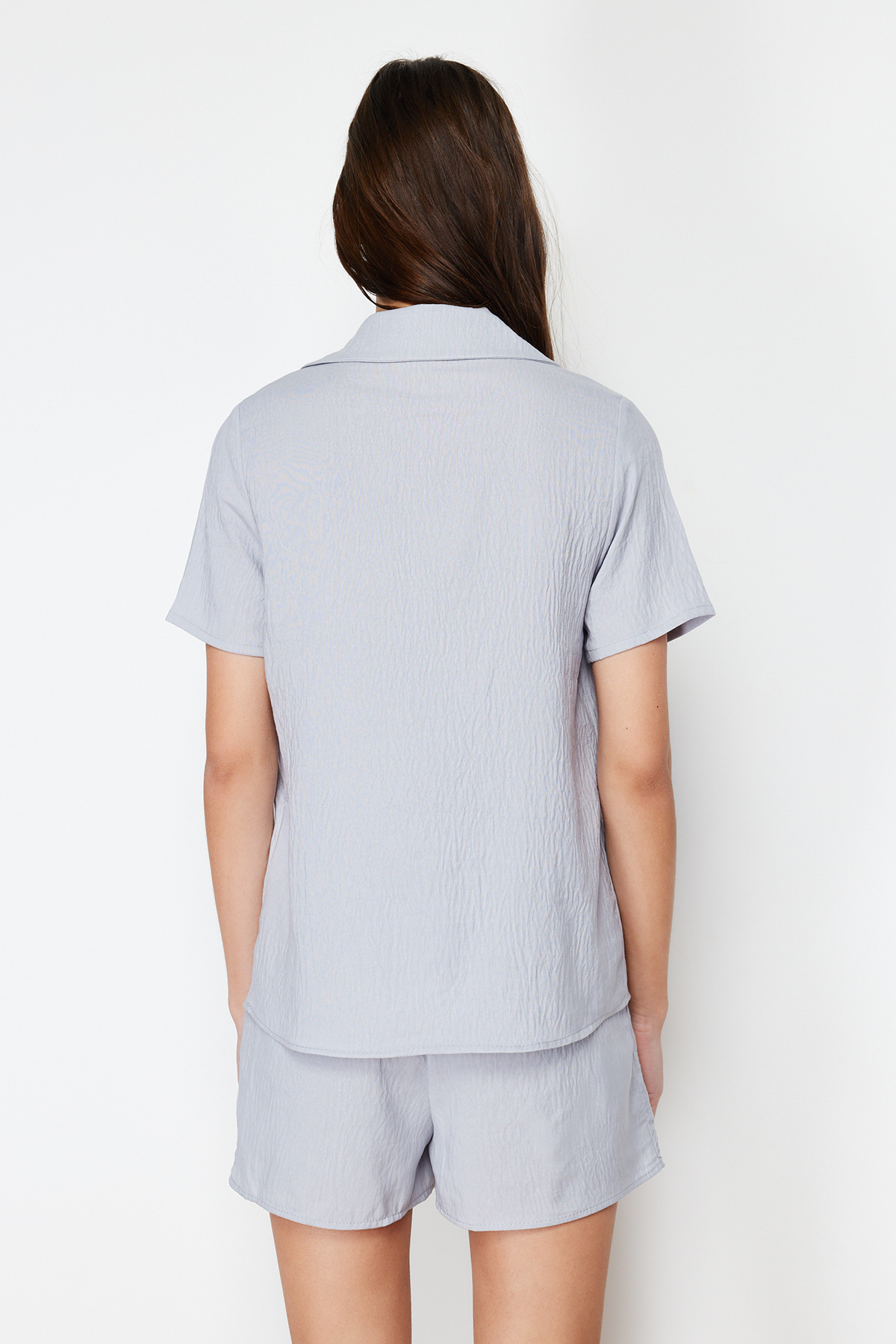 Trendyolmilla  Gri Ayıcıklı Şortlu Dokuma Pijama Takımı THMSS24PT00065 - Görsel 6