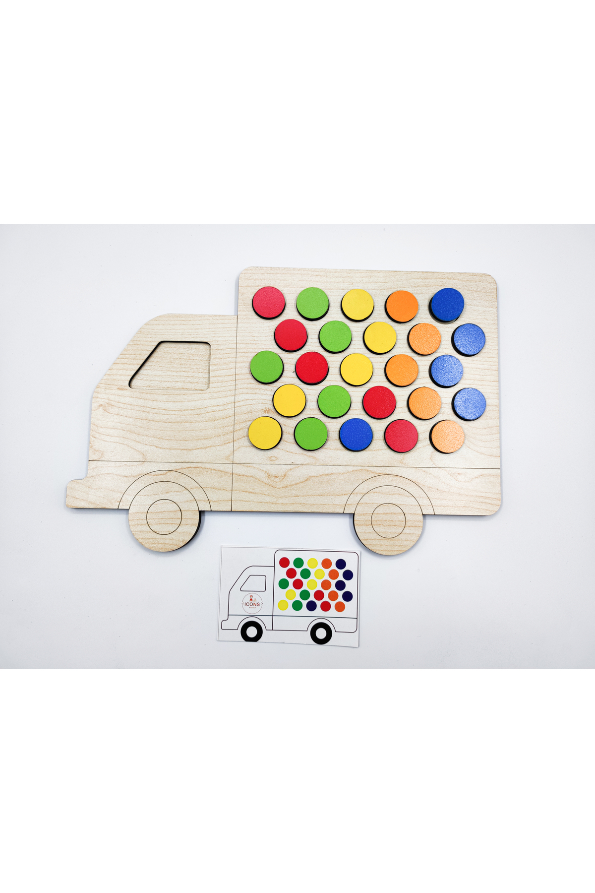 İCONS Montessori Eğitici Ahşap Strateji Ve Dikkat Geliştirme, Renk Eşleştirme (KAMYON) 25 Oyun Kartı fotoğrafı 3 (önizleme)
