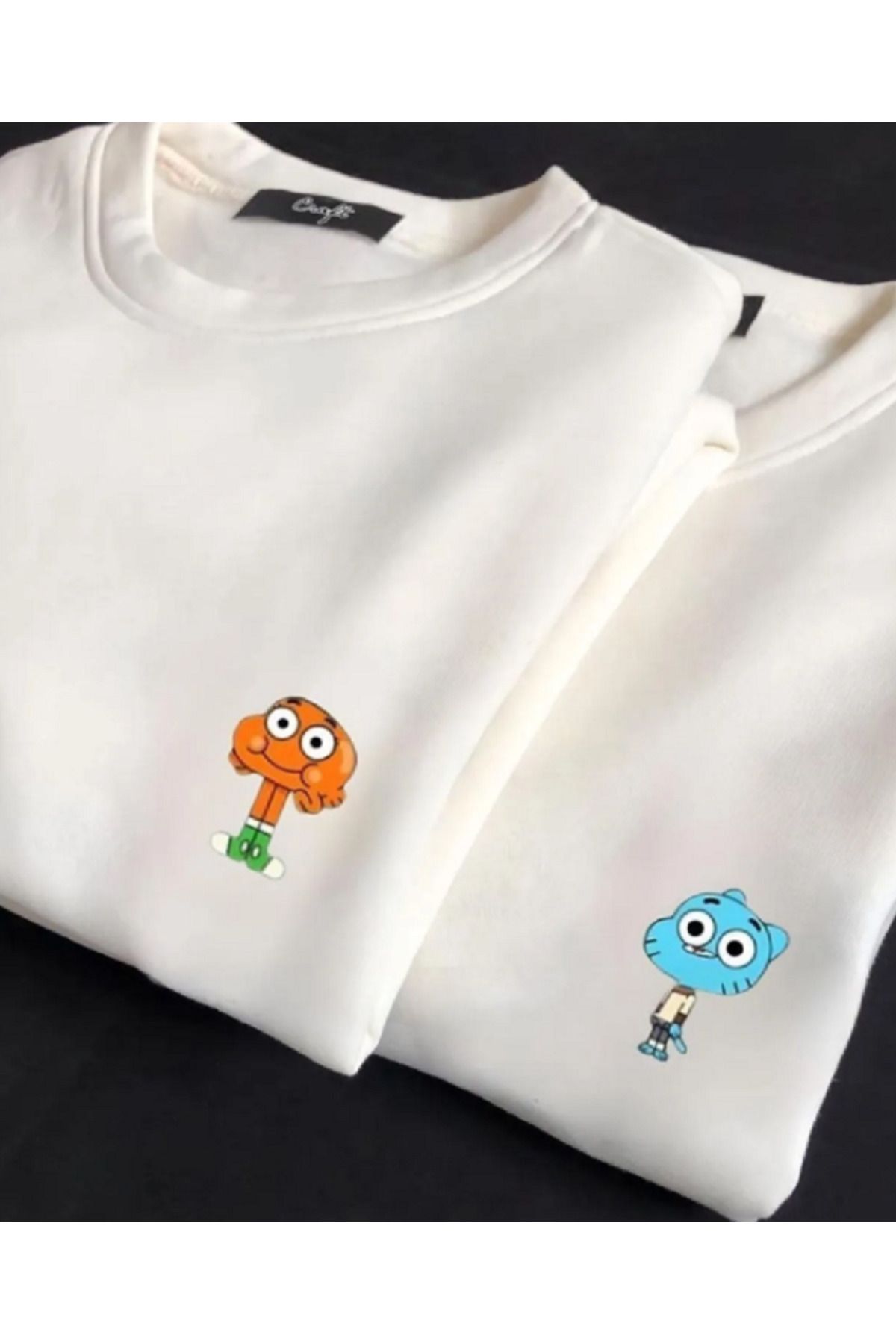 2'li Unisex Özel Sevgili Kombin Beyaz Sweatshirt Bisiklet Yaka Oversize